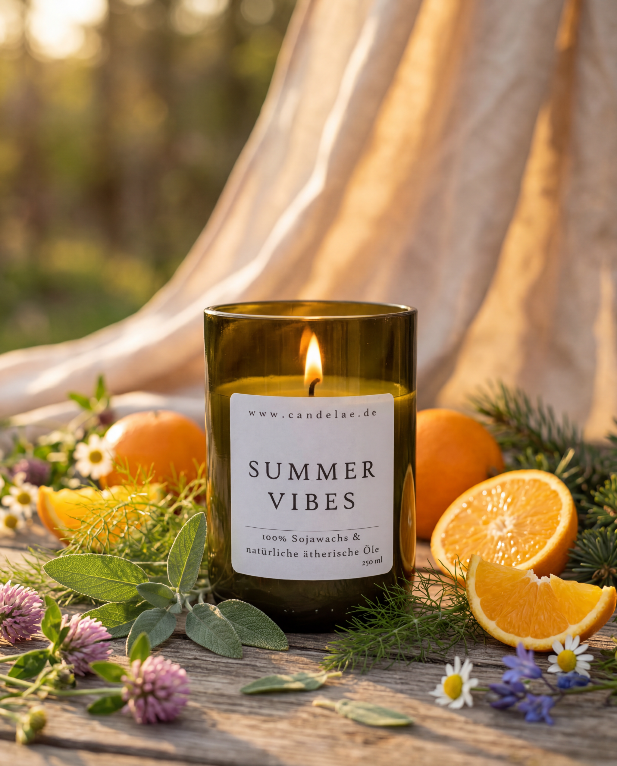 natürliche Duftkerze aus Sojawachs mit Orange und Kräutern – Summer Vibes Candelae