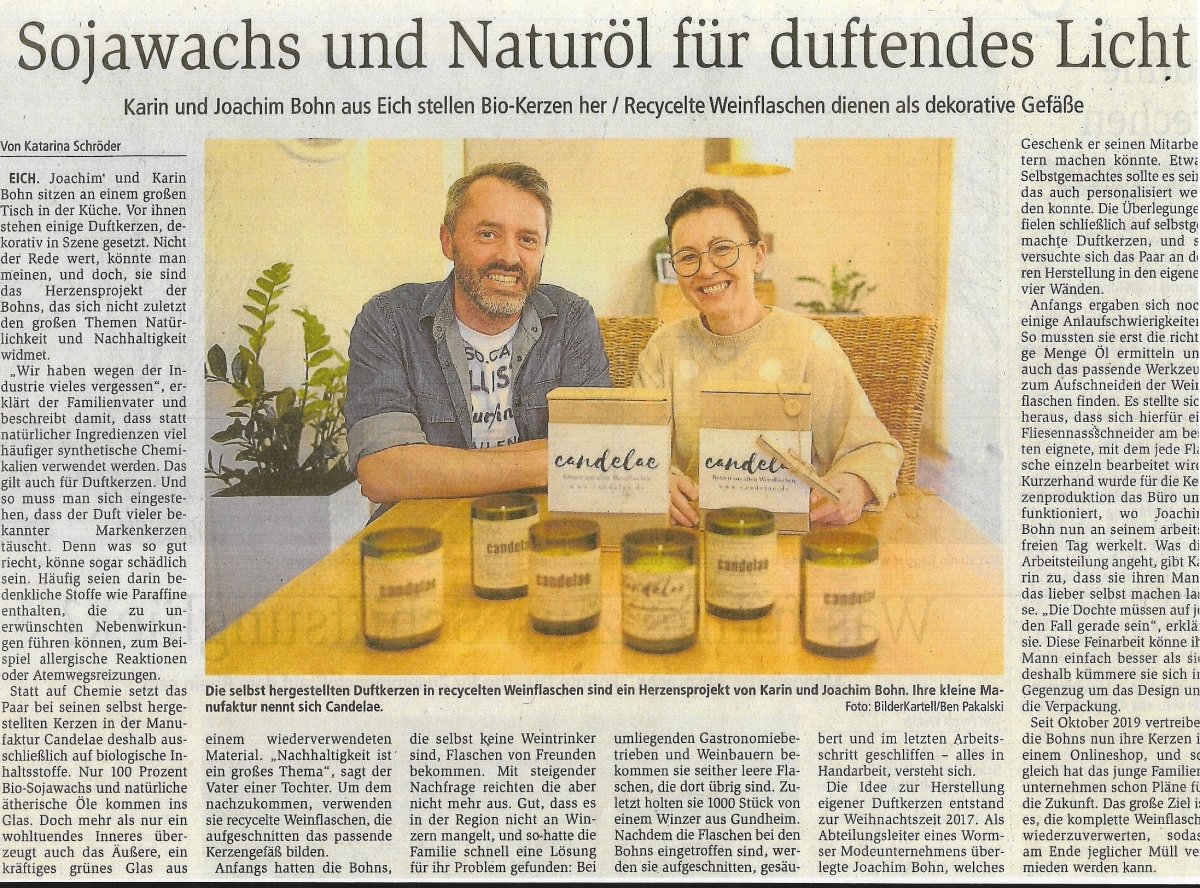 Bericht über candelae in der Wormser Zeitung - Candelae Duftkerzen