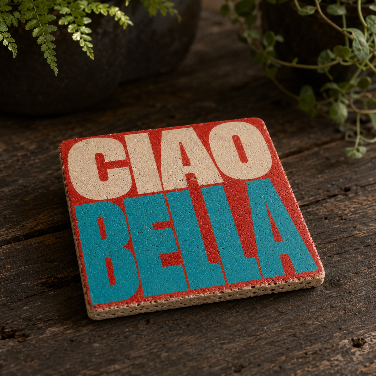 Travertin Untersetzer Ciao Bella aus echtem Naturstein von Candelae