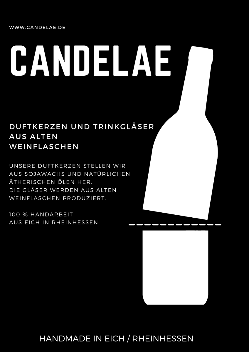Handgefertigte Duftkerzen und Trinkgläser aus recycelten Weinflaschen von Candelae für nachhaltige Wohlfühlatmosphäre