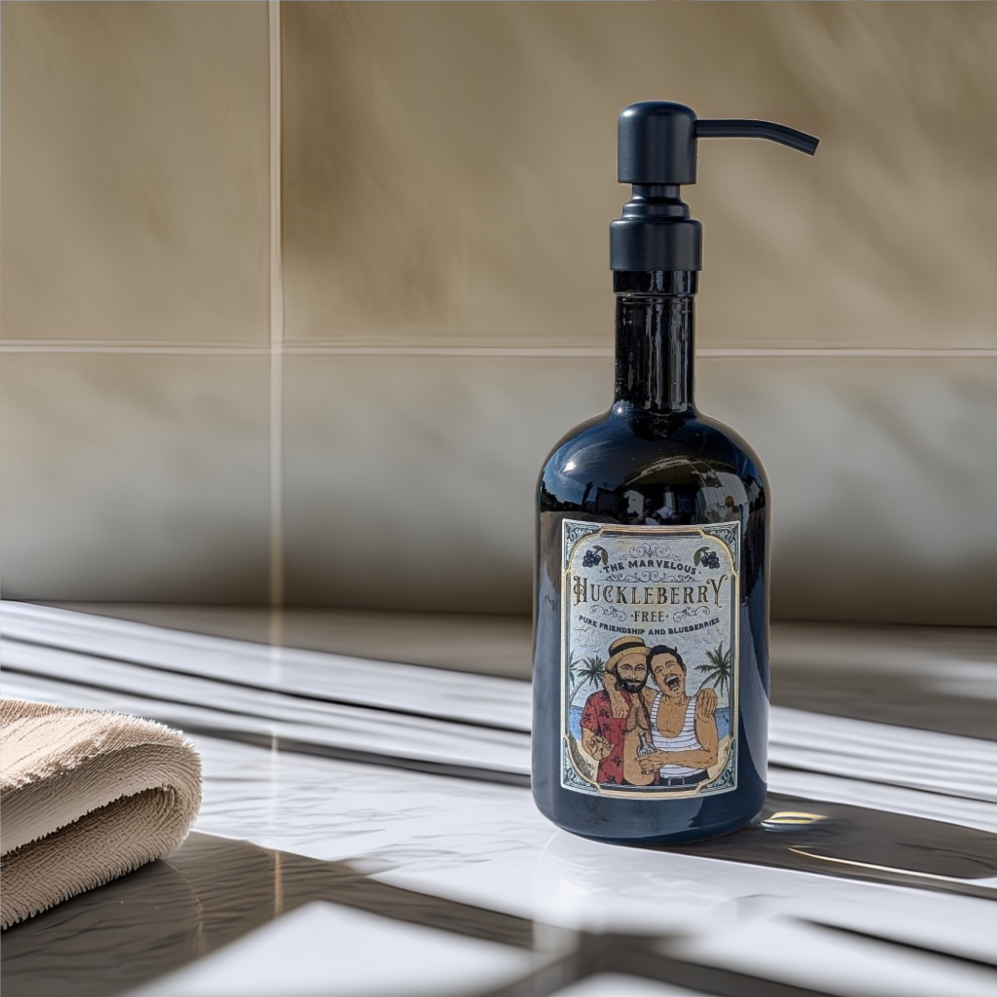 Nachhaltiger Seifenspender aus recycelter Ginflasche – stilvolles Upcycling-Badaccessoire von Candelae, ideal für Seife, Lotion oder Spülmittel.