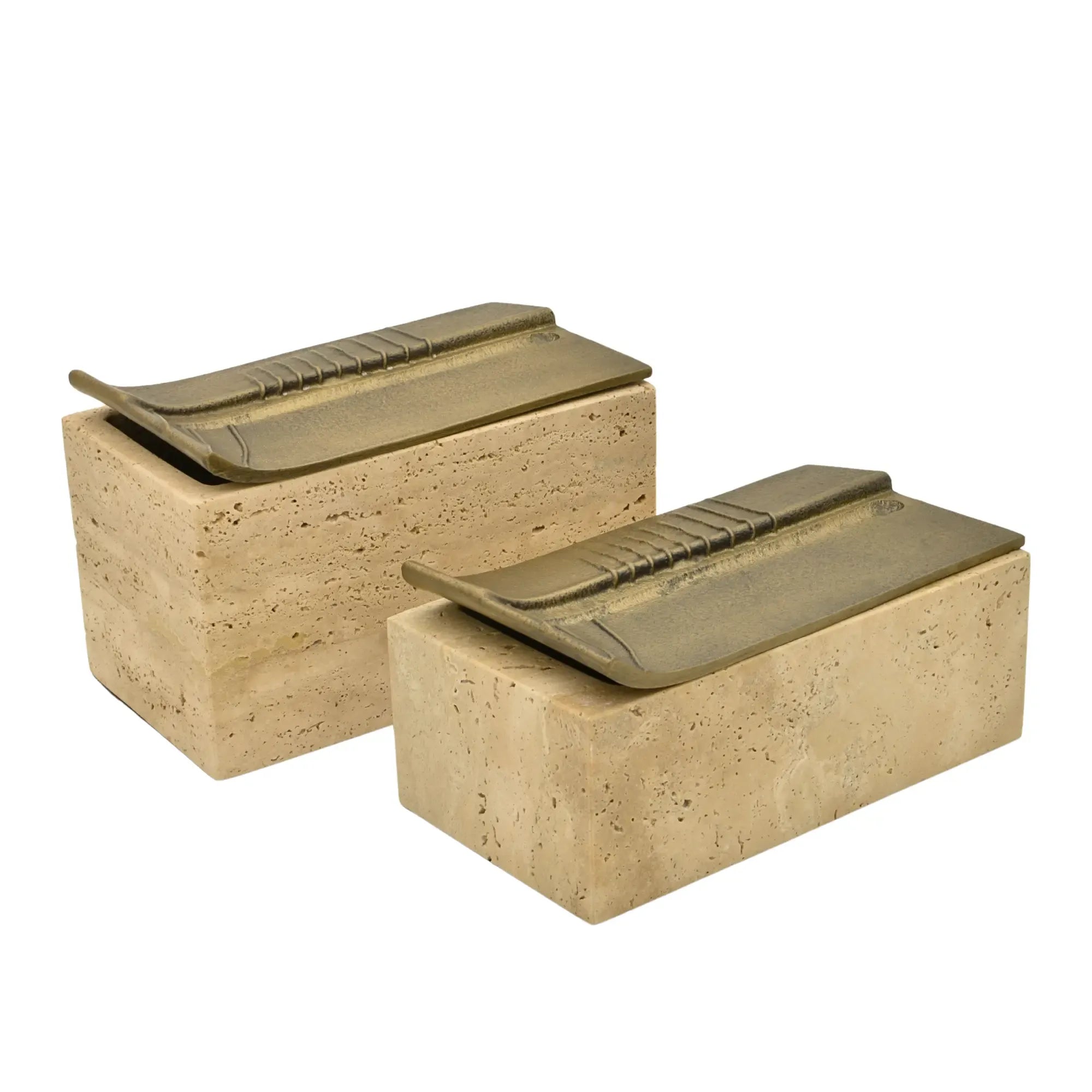 Aufbewahrungsbox - Schmuckdose aus Naturstein mit Messing-Deckel - Rechteckige Designbox Zeitlose Ablage Cassetta Aurea