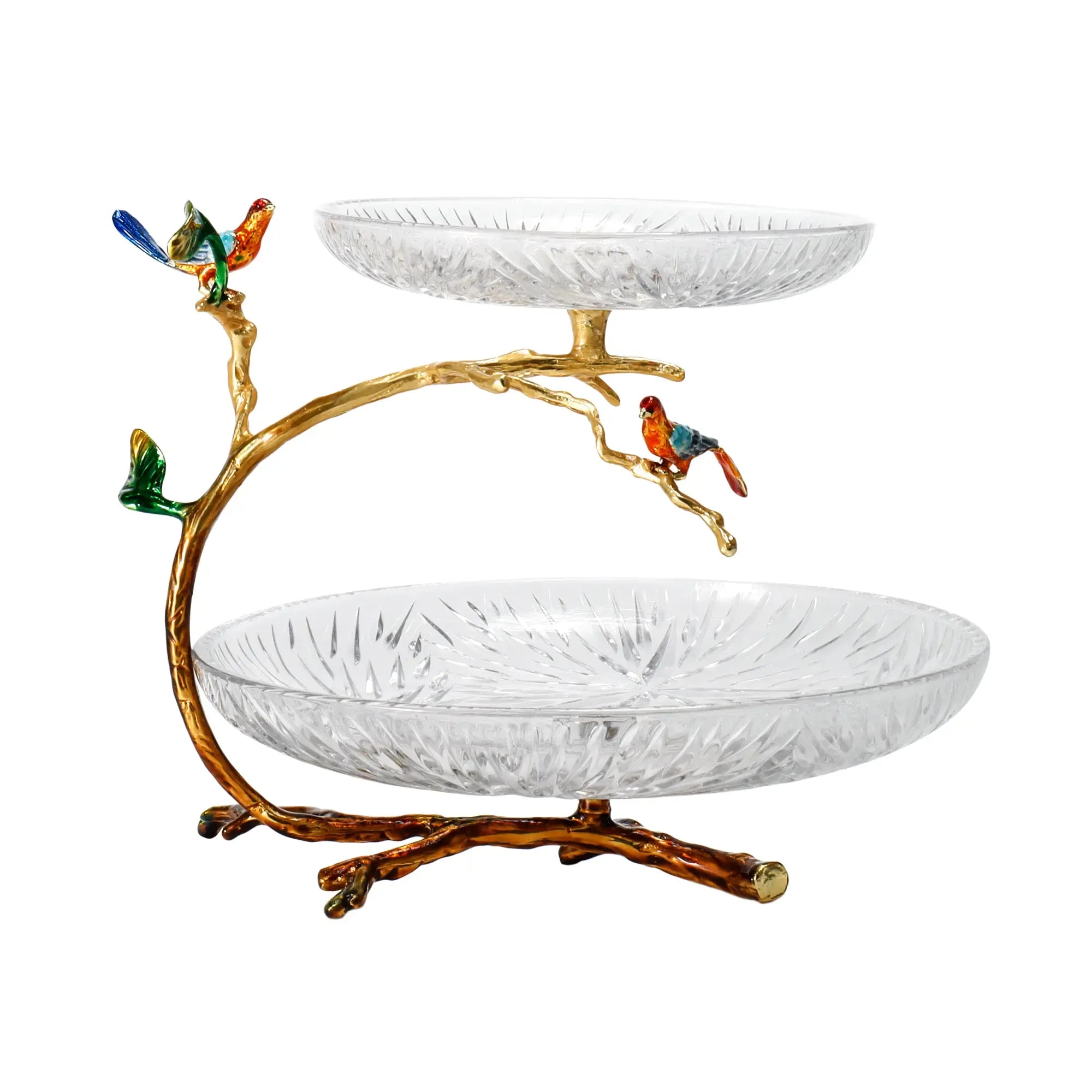 Dessertetagere - zweistufig Glas - Dessertteller klassische Etagere Vögel