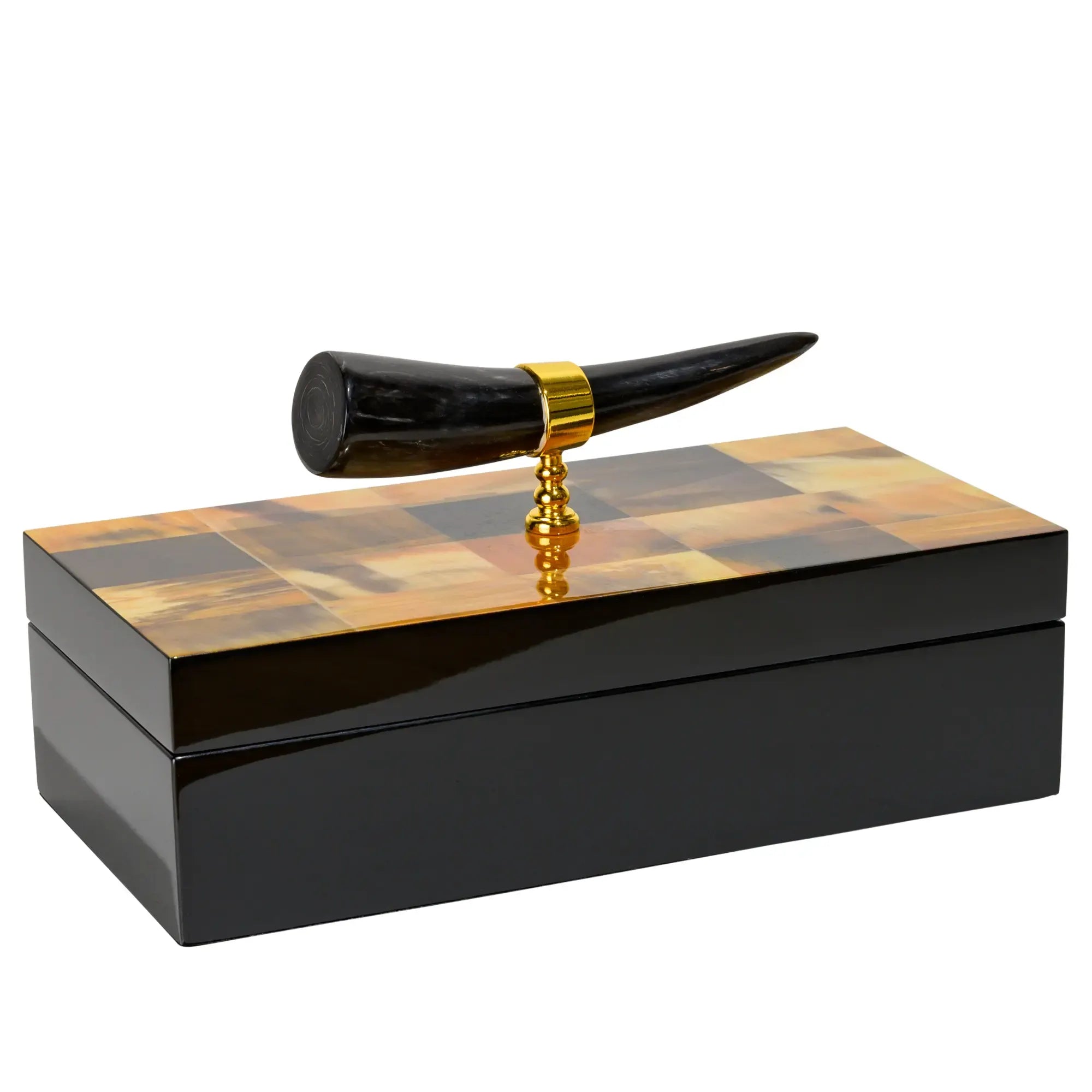 Holzkästchen - rechteckig mit Deckel - Design Aufbewahrungsbox Horn-Deko Schmuckkasten Evidenza