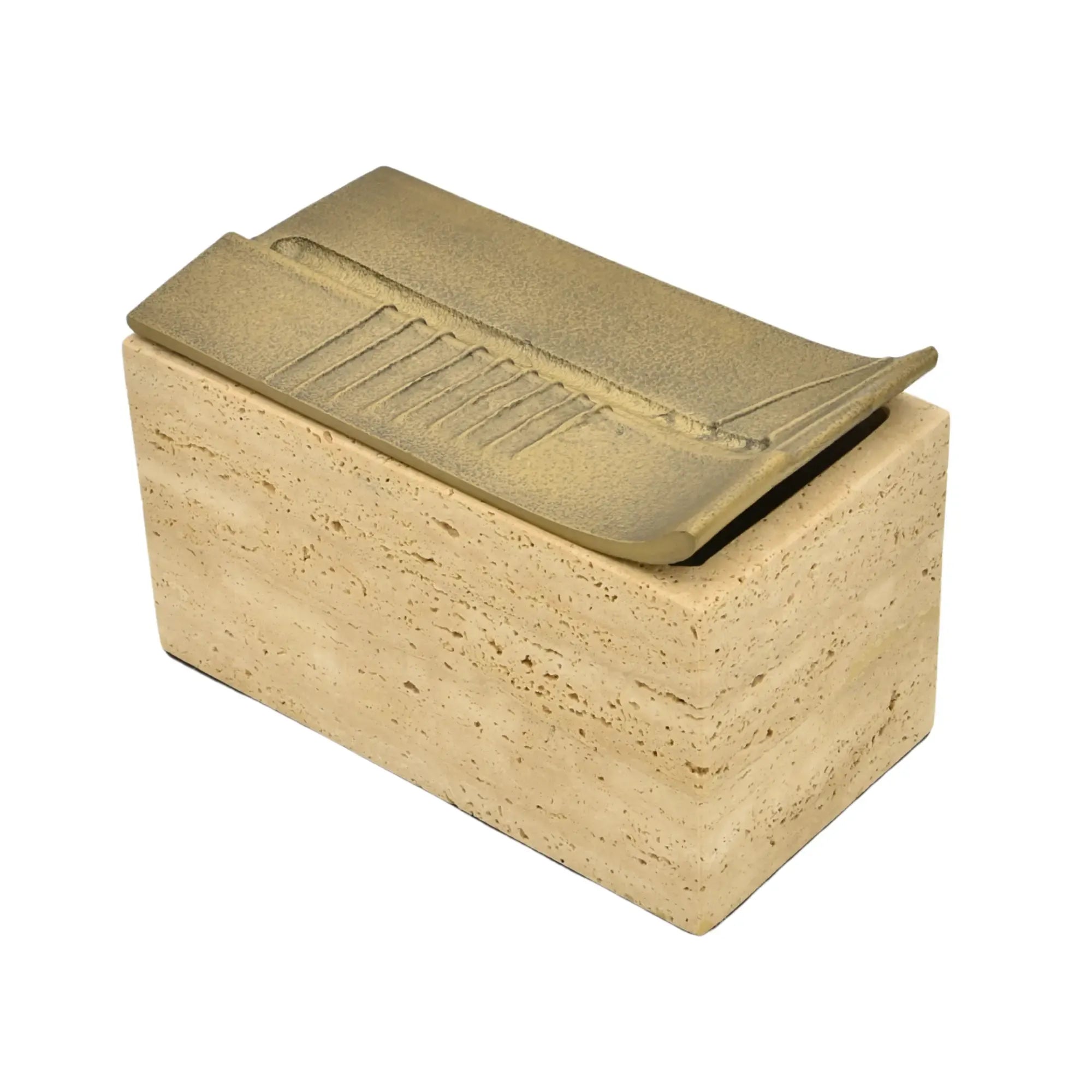 Aufbewahrungsbox - Schmuckdose aus Naturstein mit Messing-Deckel - Rechteckige Designbox Zeitlose Ablage Cassetta Aurea