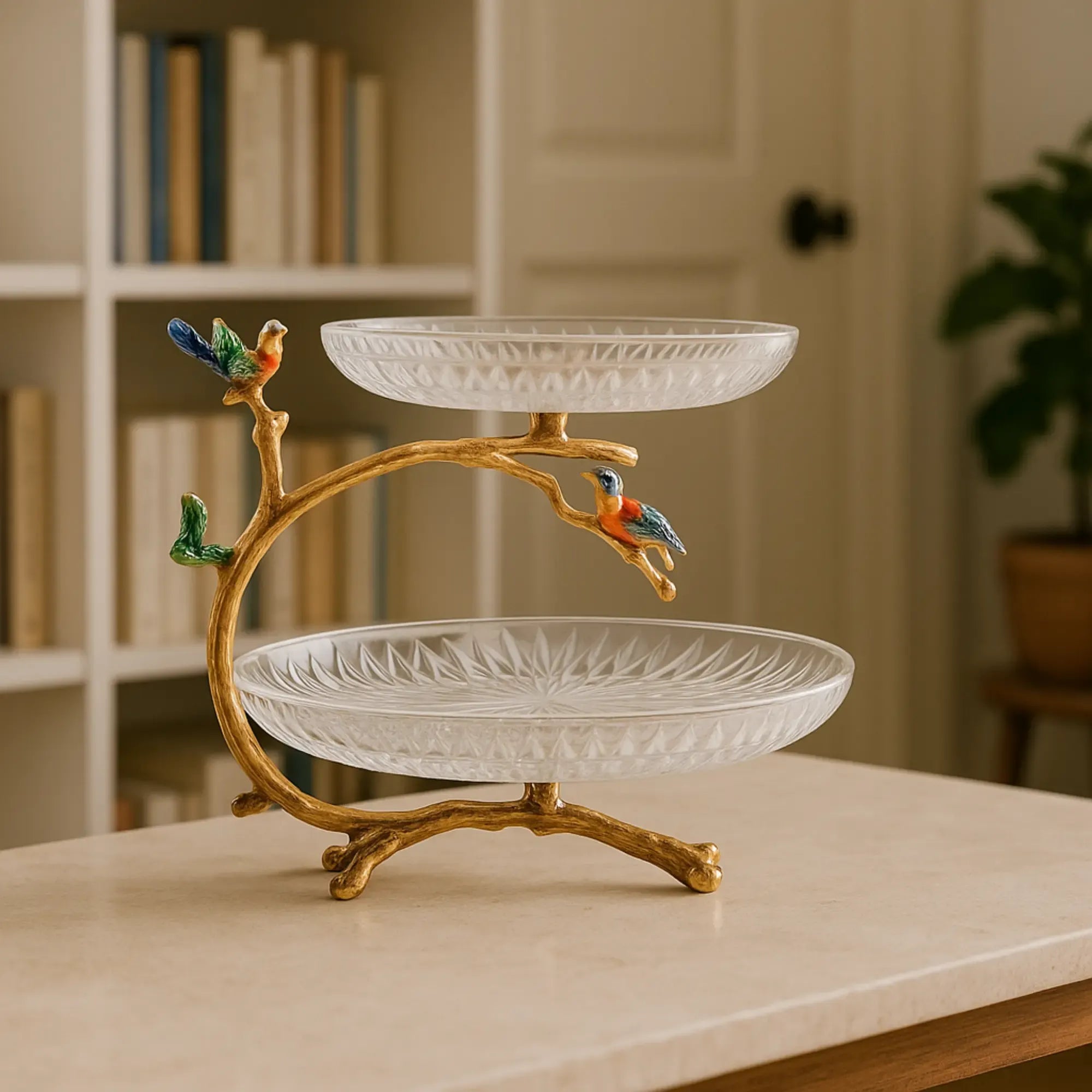 Dessertetagere - zweistufig Glas - Dessertteller klassische Etagere Vögel