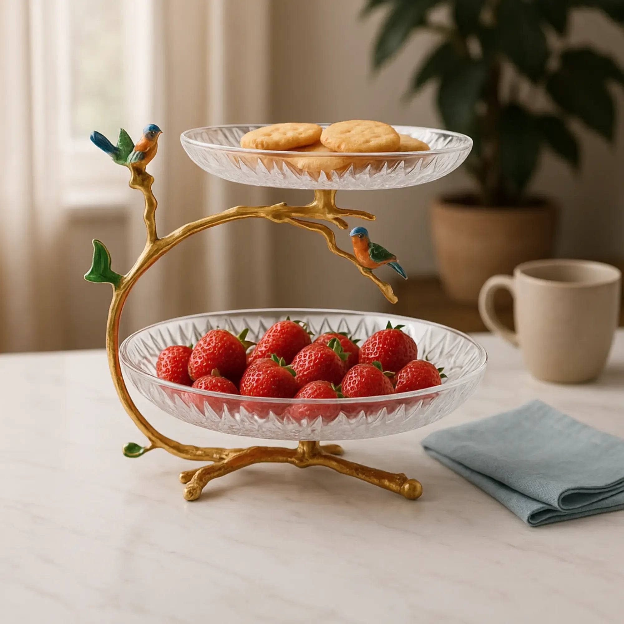 Dessertetagere - zweistufig Glas - Dessertteller klassische Etagere Vögel