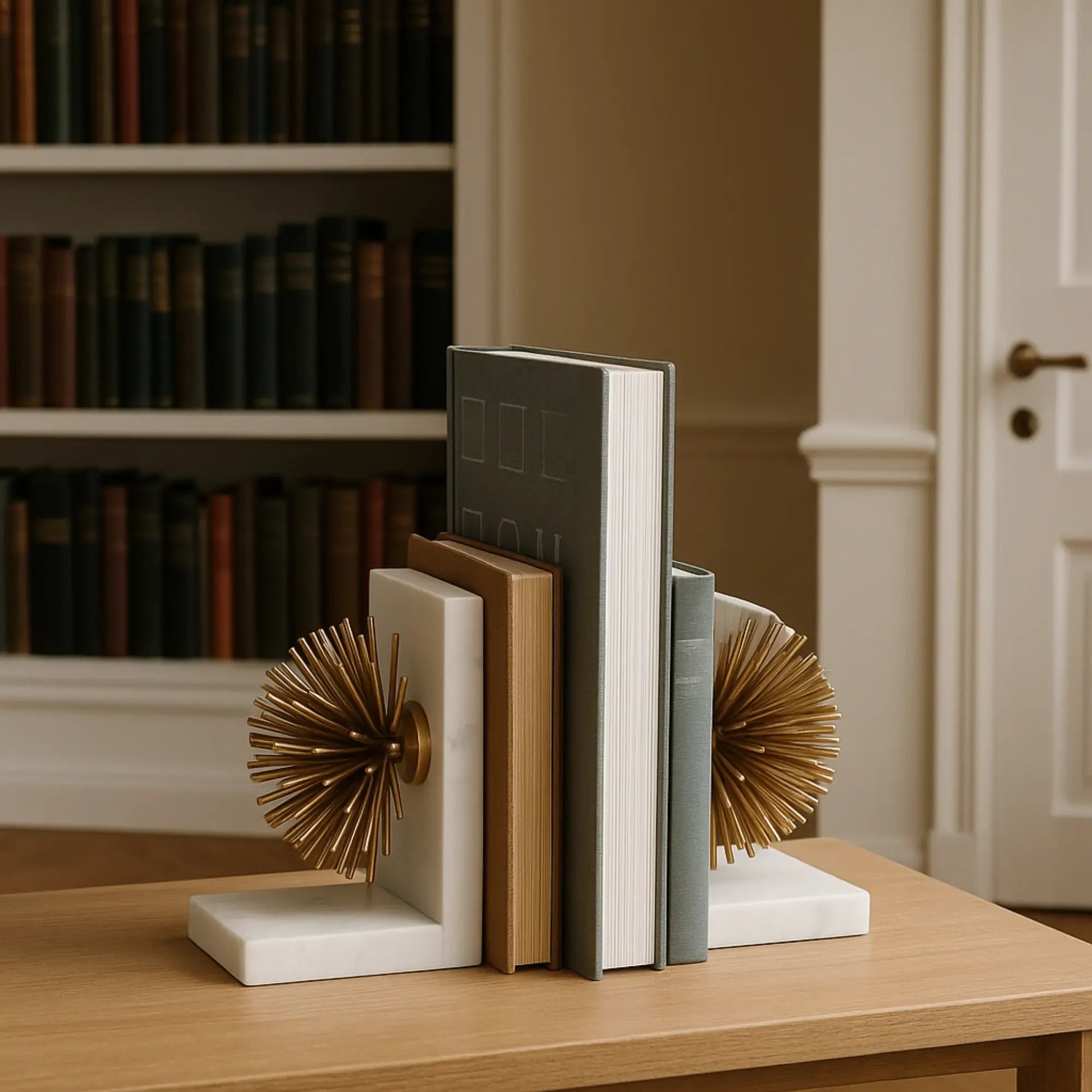 Buchstütze - mit goldenen Stacheln - Marmor Buchständer moderne Deko-Halterung mit Strahlen Sostegno