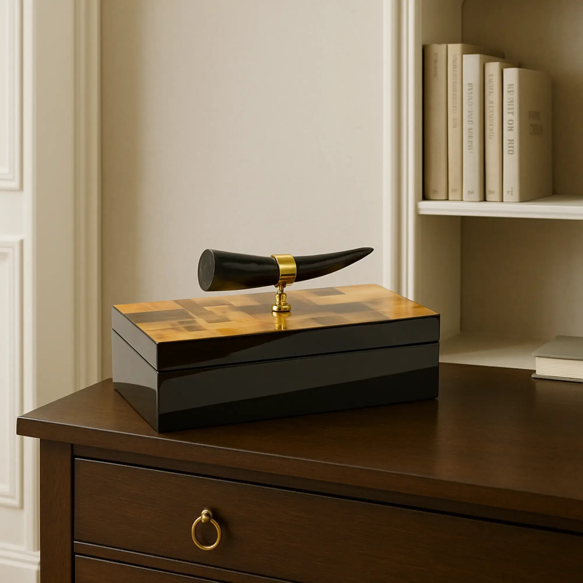 Holzkästchen - rechteckig mit Deckel - Design Aufbewahrungsbox Horn-Deko Schmuckkasten Evidenza