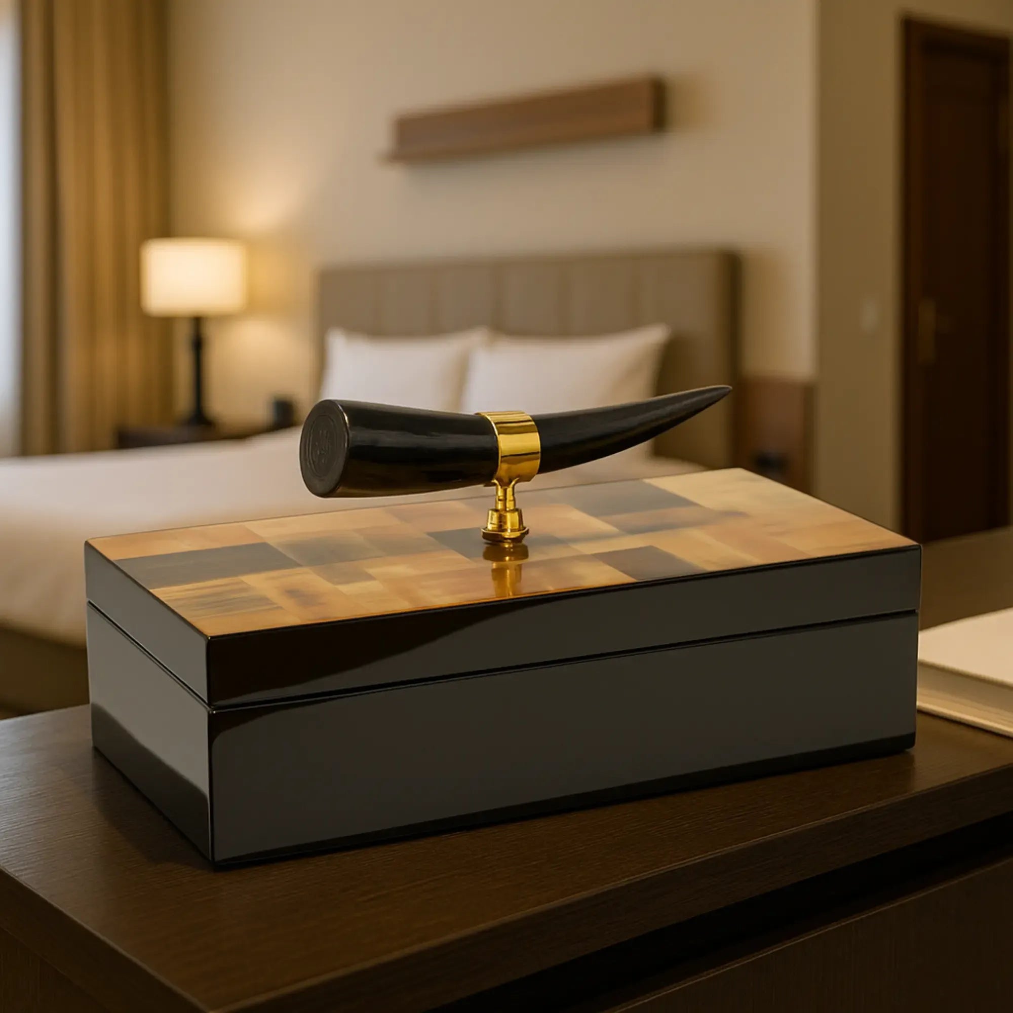 Holzkästchen - rechteckig mit Deckel - Design Aufbewahrungsbox Horn-Deko Schmuckkasten Evidenza