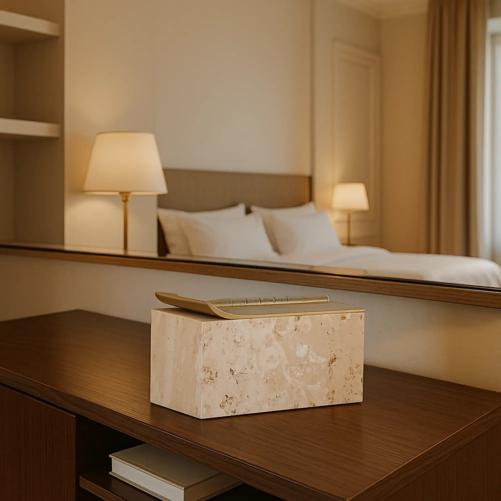 Aufbewahrungsbox - Schmuckdose aus Naturstein mit Messing-Deckel - Rechteckige Designbox Zeitlose Ablage Cassetta Aurea