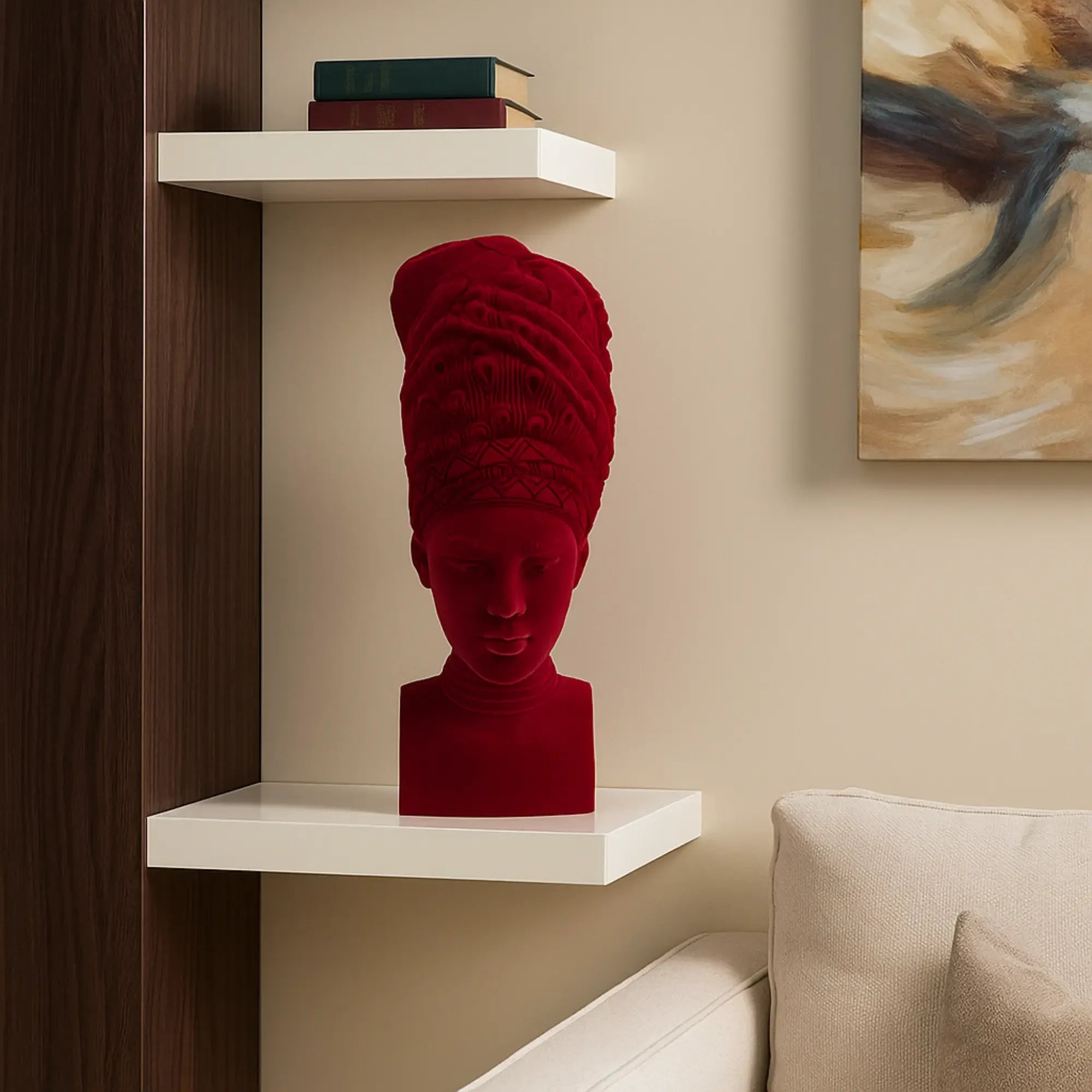 Dekofigur - Damenkopf Büste - Samt-Figur rote Deko-Figur Adeola