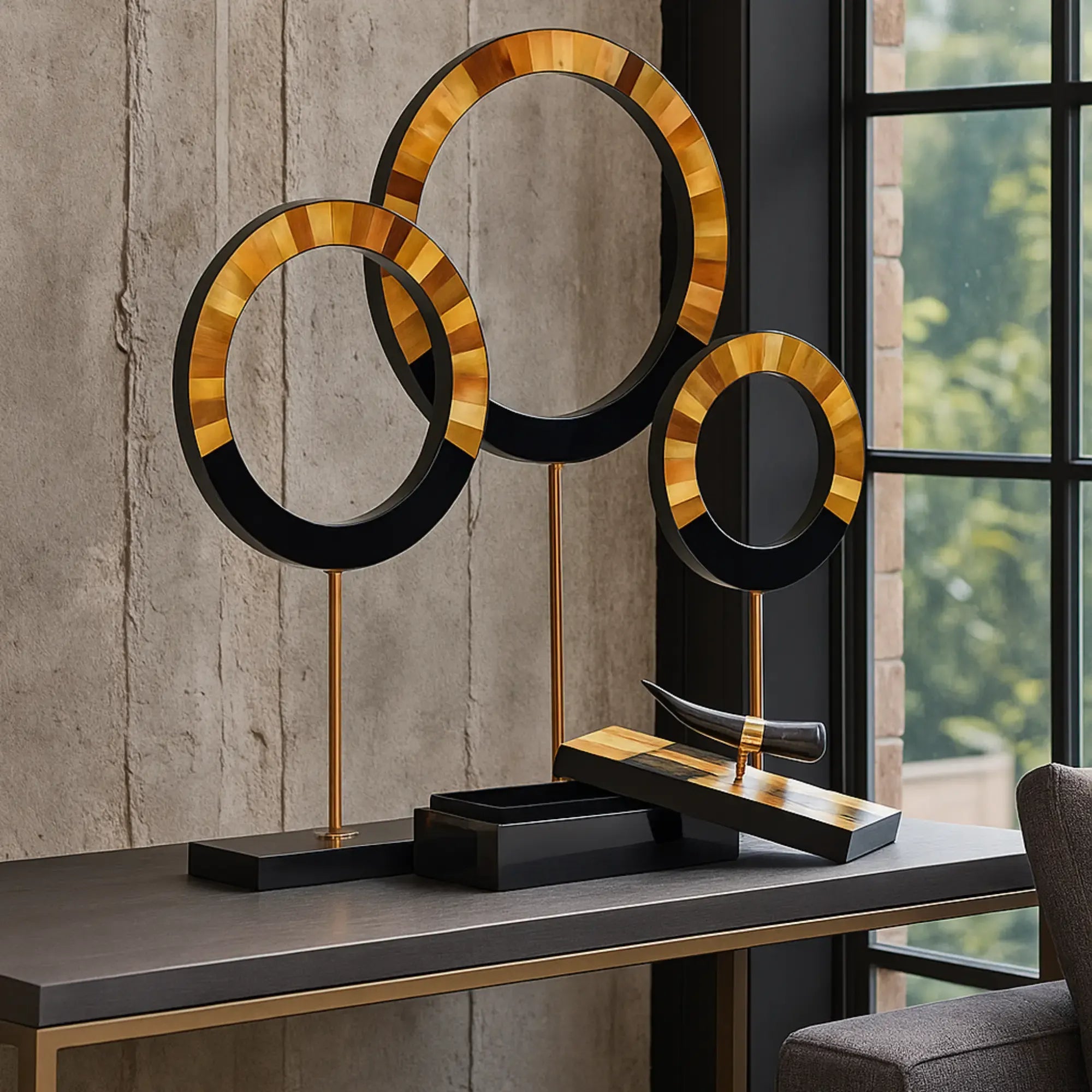 Dekoobjekt-Set - aus 3 Holzringen - Tisch und Regal Holzdekoration Designer Ringe Evidenza