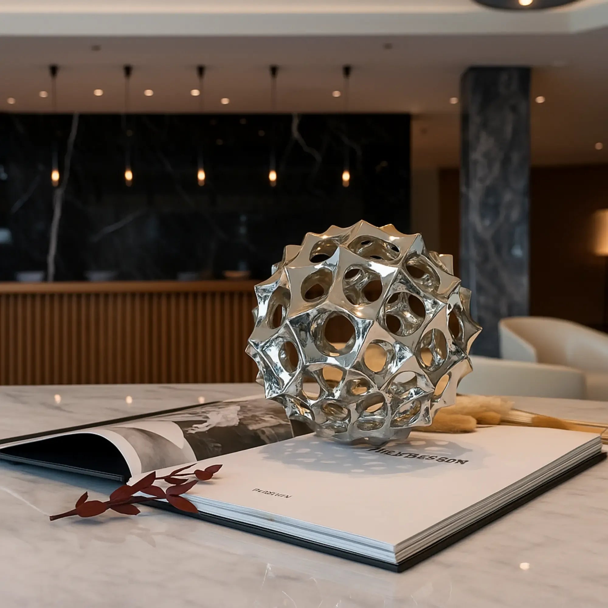 Dekokugel - glänzend Kugelform - Abstrake Tischdeko Designerkugel Sphère Argentée