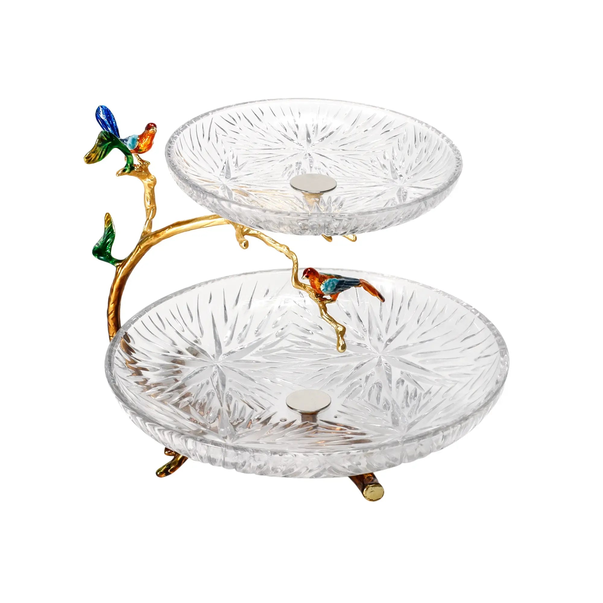 Dessertetagere - zweistufig Glas - Dessertteller klassische Etagere Vögel