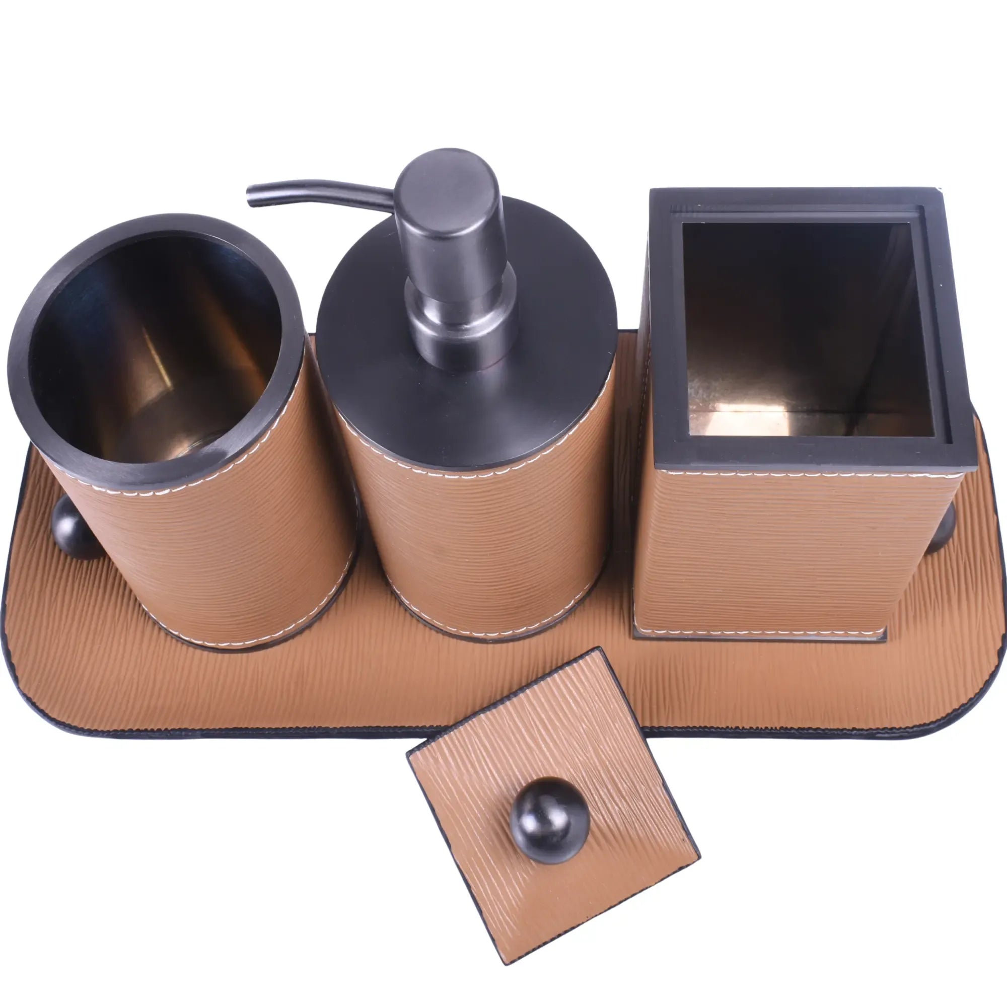 Badezimmer-Set - aus 4 Teilen - Luxus Feinleder Badset Seifenspender Eleganza Bath