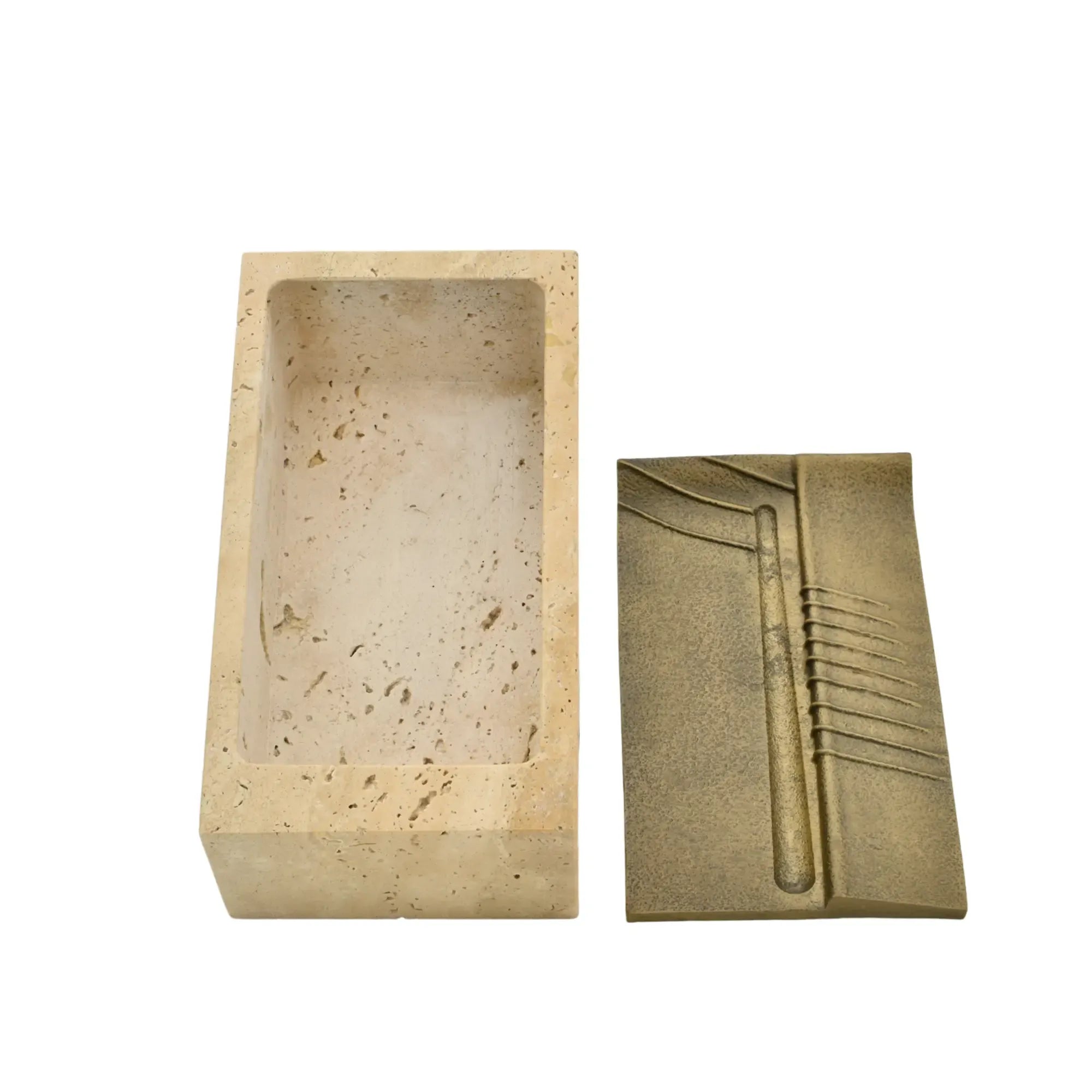 Aufbewahrungsbox - Schmuckdose aus Naturstein mit Messing-Deckel - Rechteckige Designbox Zeitlose Ablage Cassetta Aurea