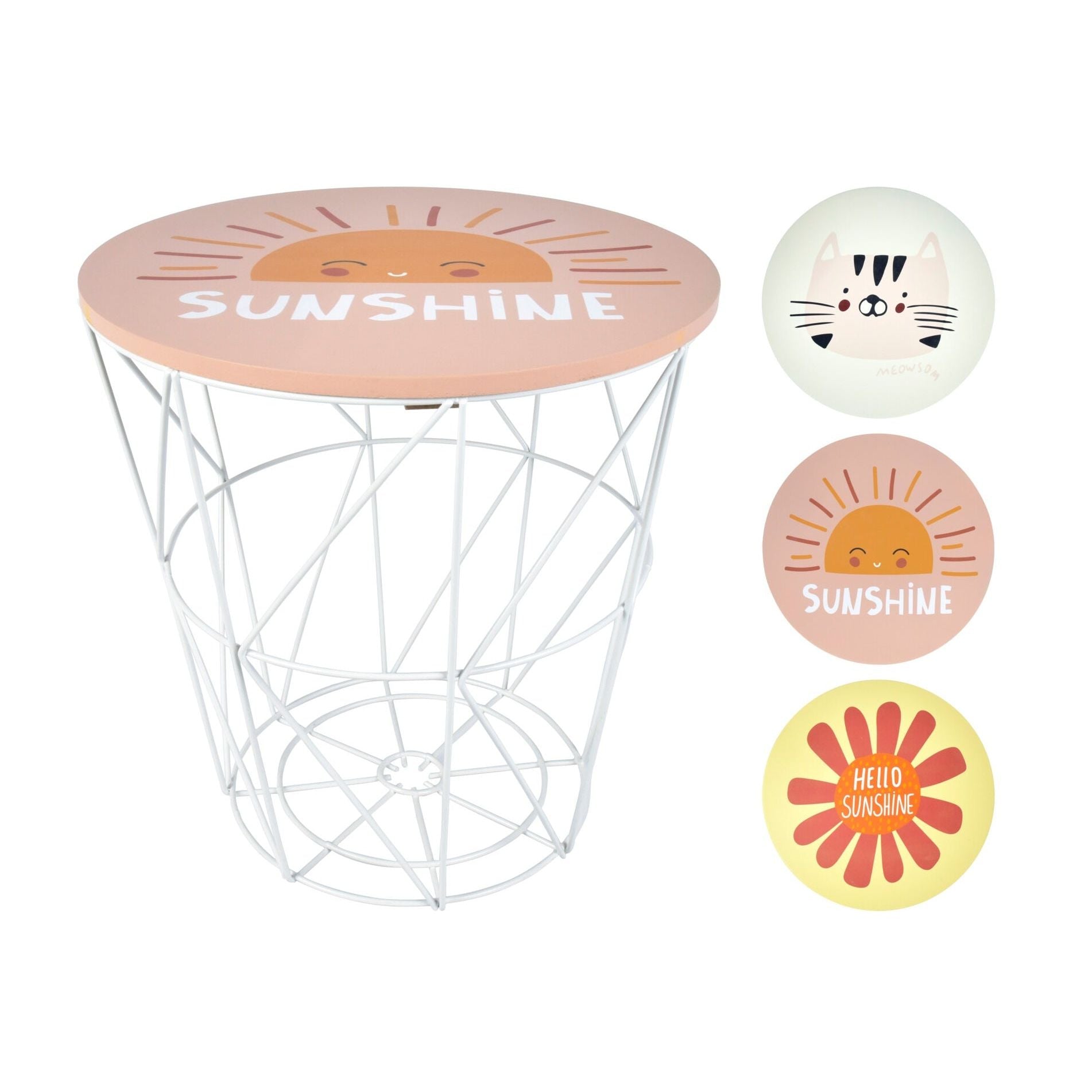 Beistelltisch Kinder Aufbewahrungs-Korb Metall Holz weiß Deckel Wäschekorb 30x30