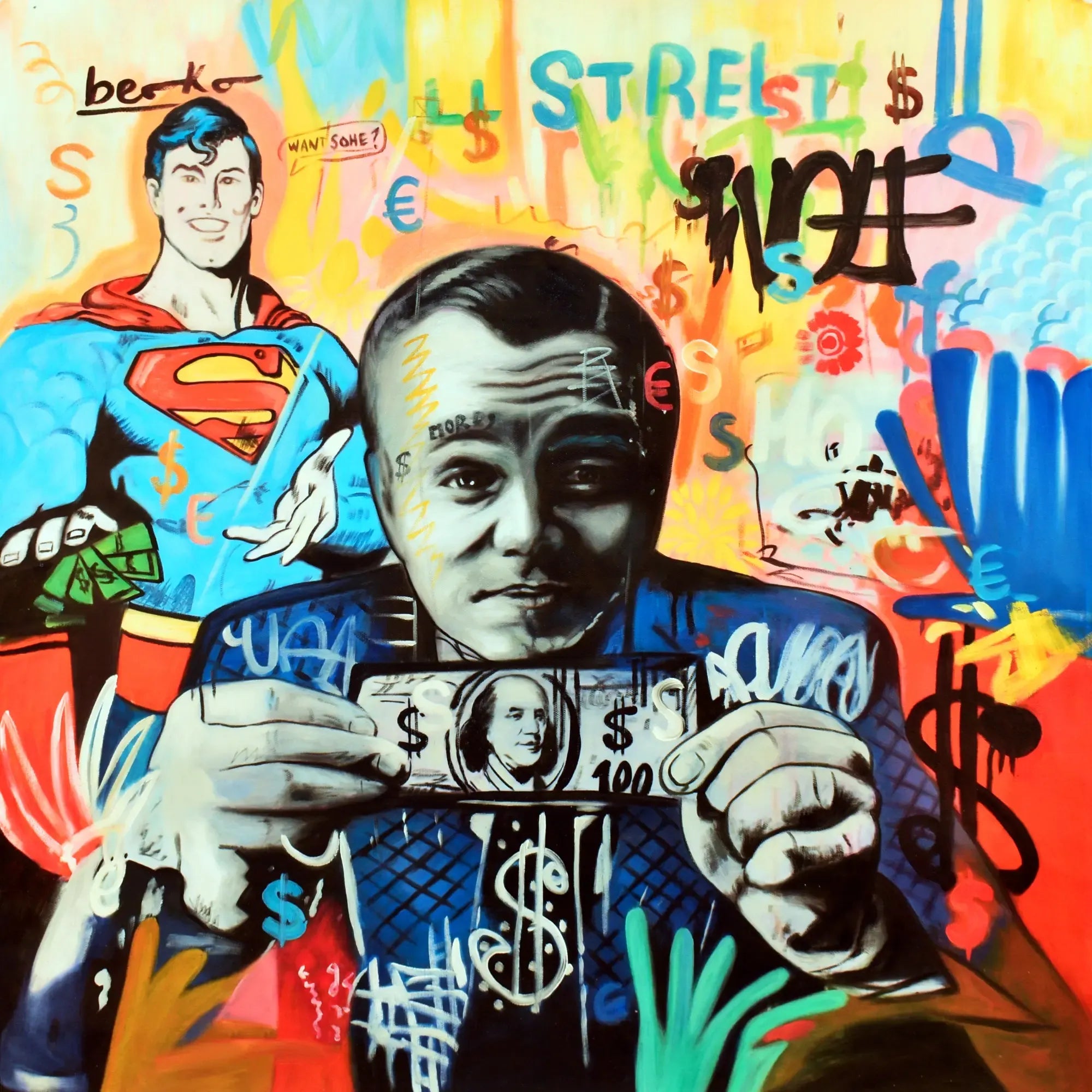 Großes Gemälde - Superman trifft Wall Street