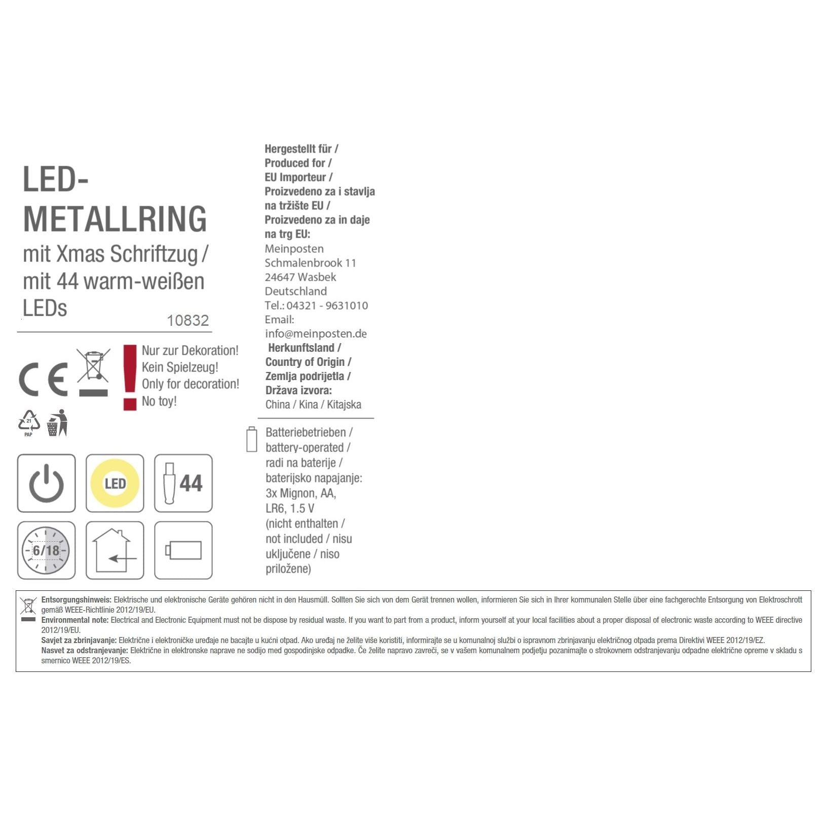 LED-Lichterkranz Ø 30 cm – Warmweißer Weihnachtskranz Ringlicht (B-Ware)