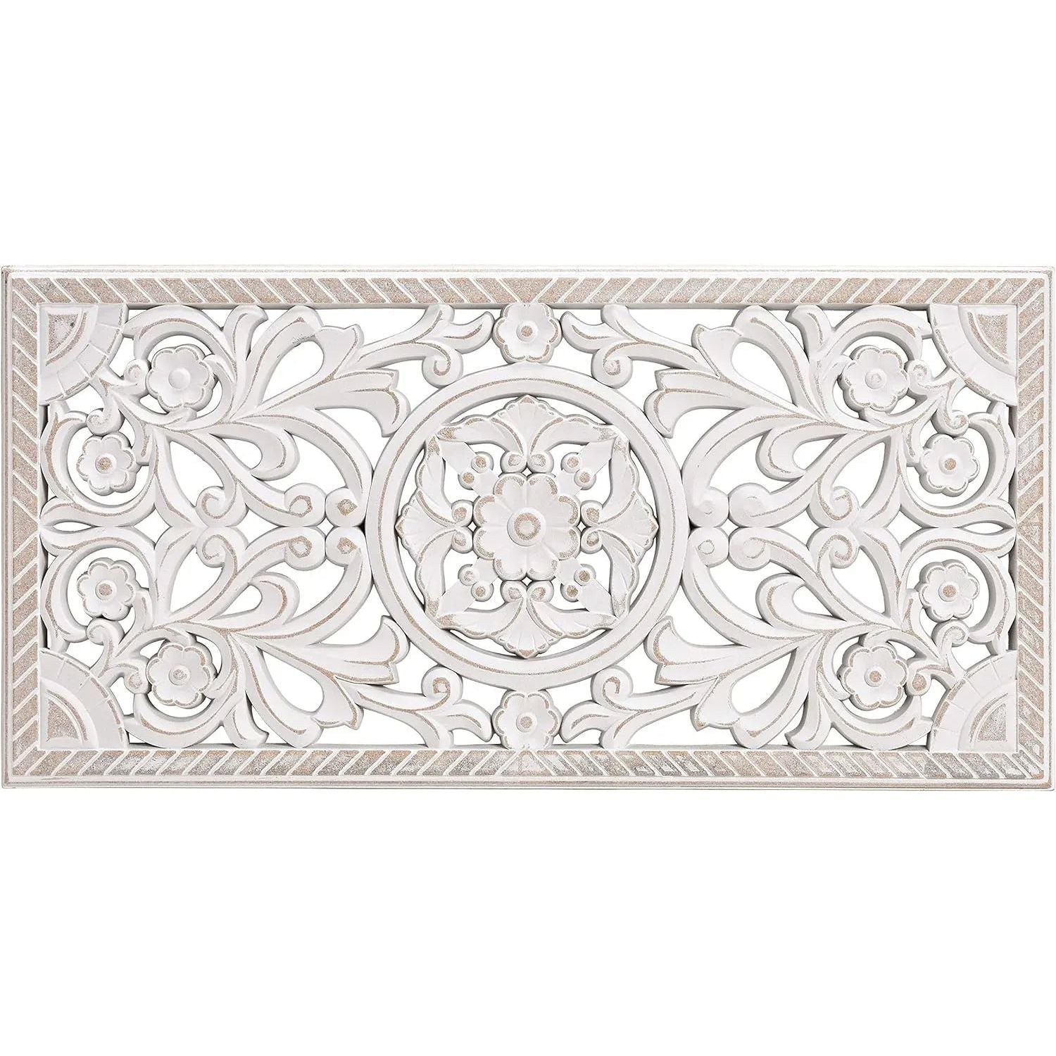 Wandornament Holz weiß 60x30 cm shabby Landhaus Ornament Holzornament Holzbild