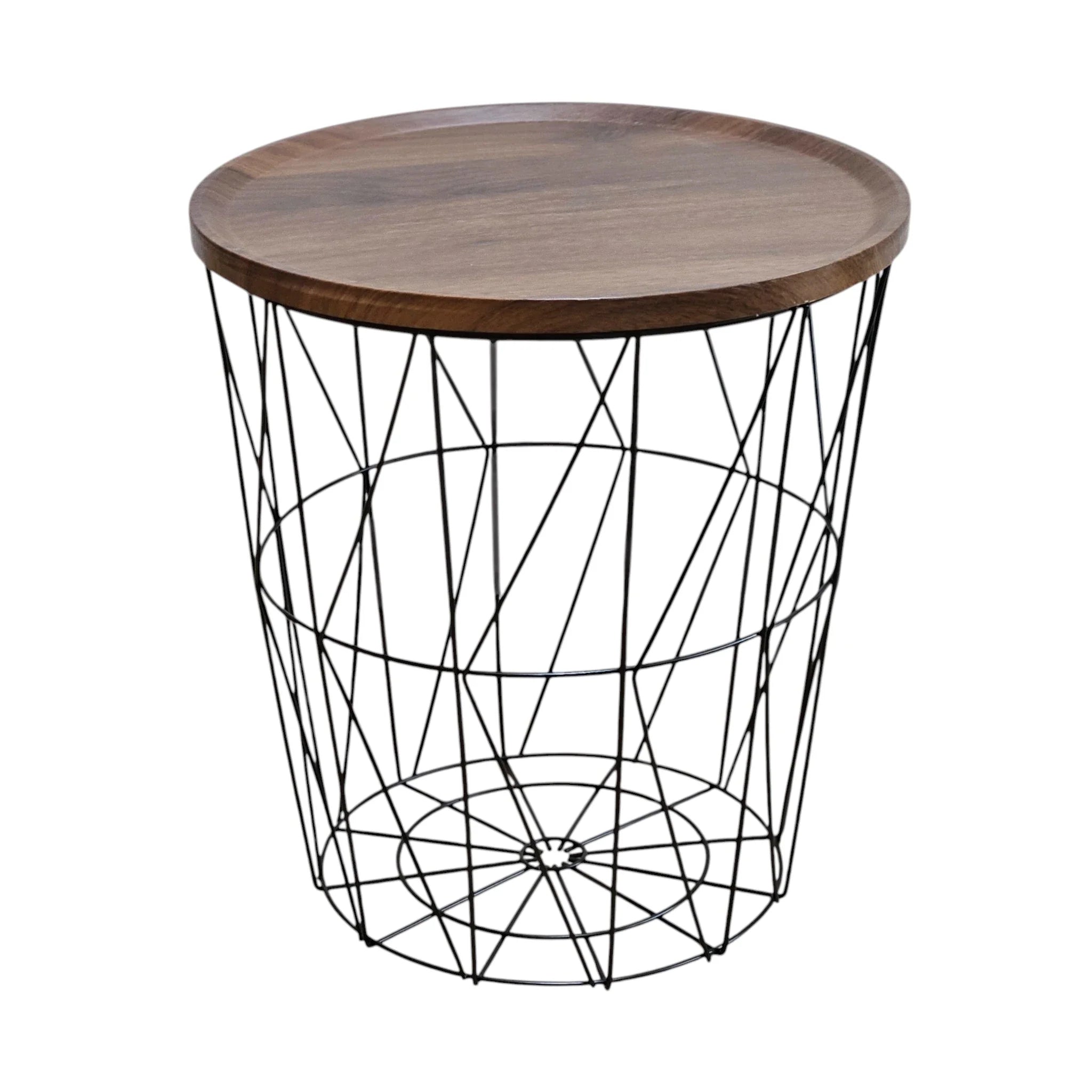 Beistelltisch Couchtisch Stauraumtisch Metalltisch mit Holzplatte Nussbaum schwarz 37x39