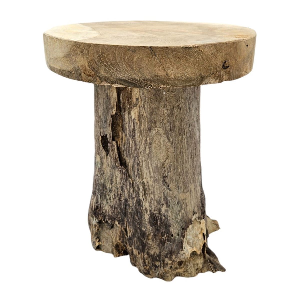 Beistelltisch Teakholz Tisch Natur rund Dekotisch Pflanzentisch Braun Holz Ø25cm