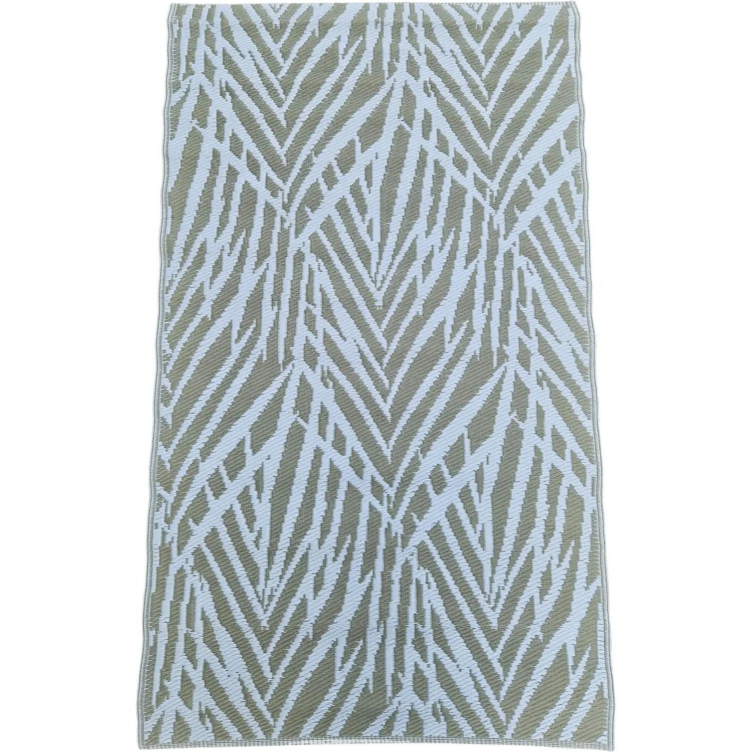 Outdoor-Teppich 150×90 cm in Taupe-Weiß – Wetterfester Balkonteppich für Terrasse & Garten