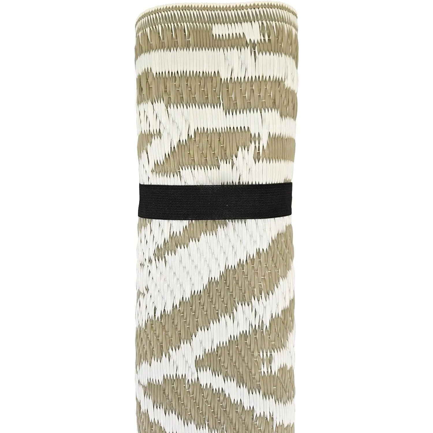 Outdoor-Teppich 150×90 cm in Taupe-Weiß – Wetterfester Balkonteppich für Terrasse & Garten