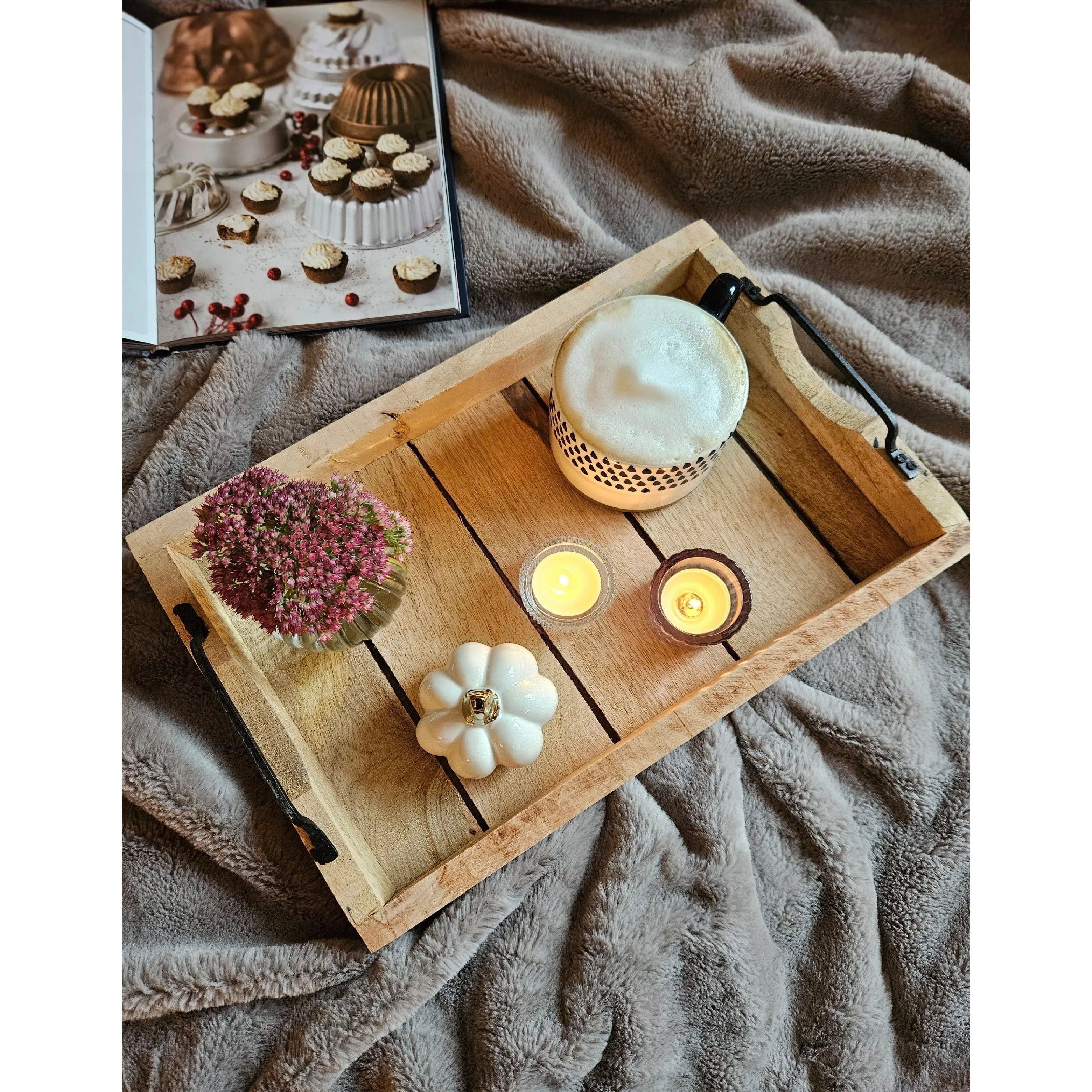 Mangoholz-Tablett 46×31 cm – Großes Dekotablett aus Mango-Holz für Tischdeko