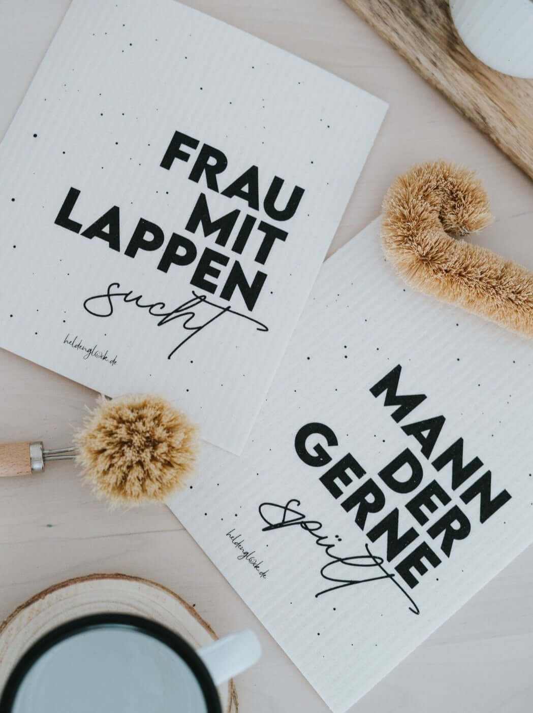 Schwammtuch-Set für Paare aus nachhaltiger, veganer Baumwolle und Holz-Cellulose, waschbar bis 95°C, ideales Geschenk für Paare und WGs