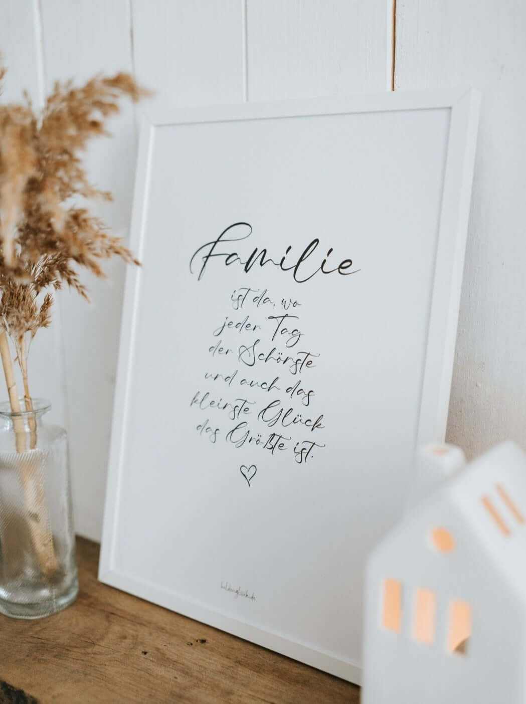 Poster Familie schwarz-weiß mit liebevollem Familien-Spruch auf hochwertigem DIN A4 Papier