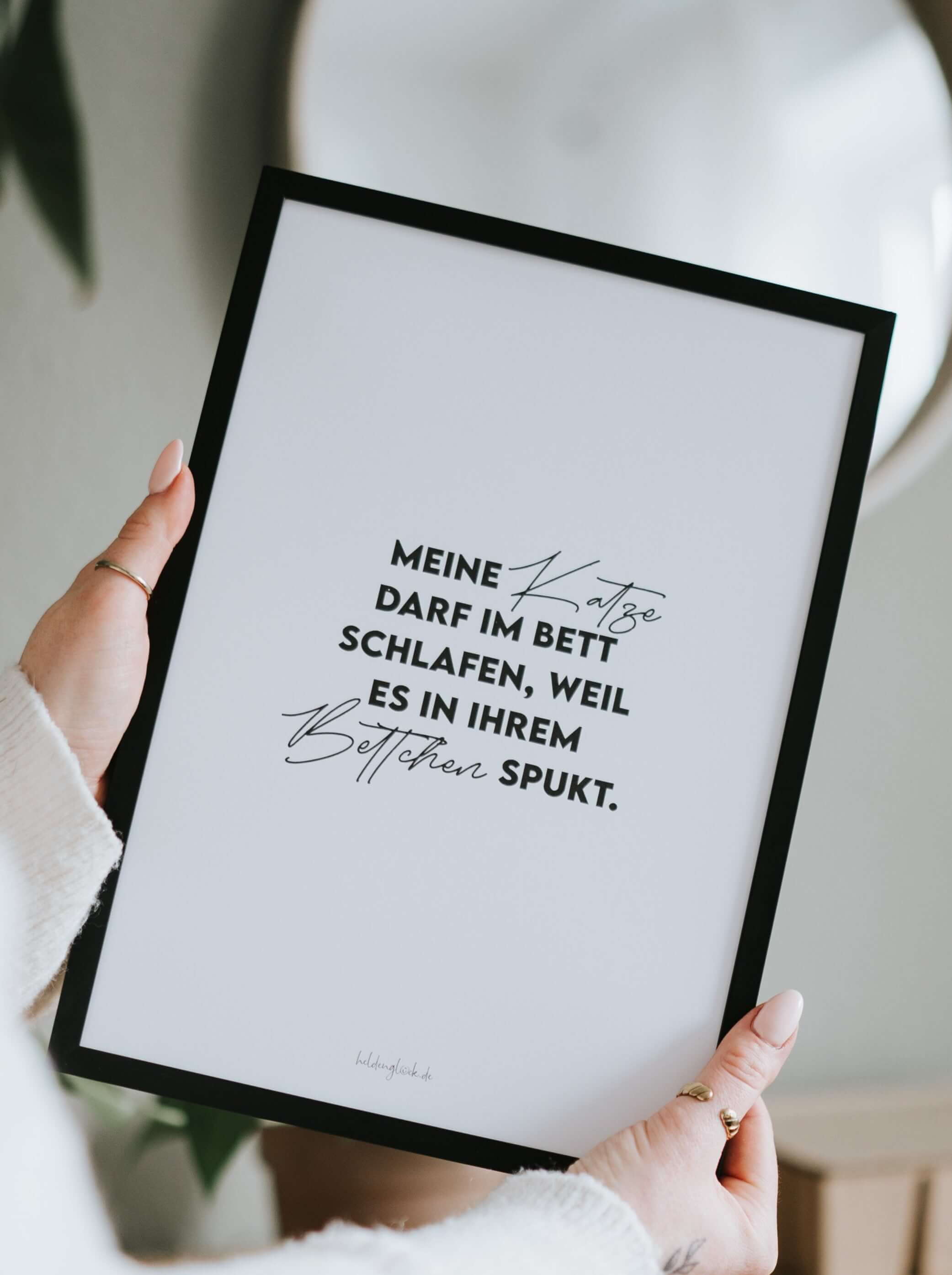 Poster Meine Katze mit humorvollem Spruch in Schwarz-Weiß auf hochwertigem FSC-Papier, DIN A4-Format