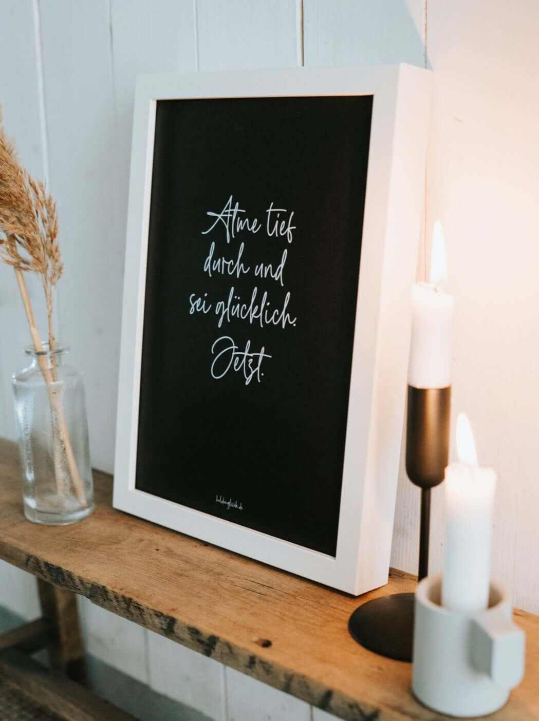 Poster atme tief durch und sei glücklich schwarz-weiß DIN A4 Achtsamkeit Geschenk