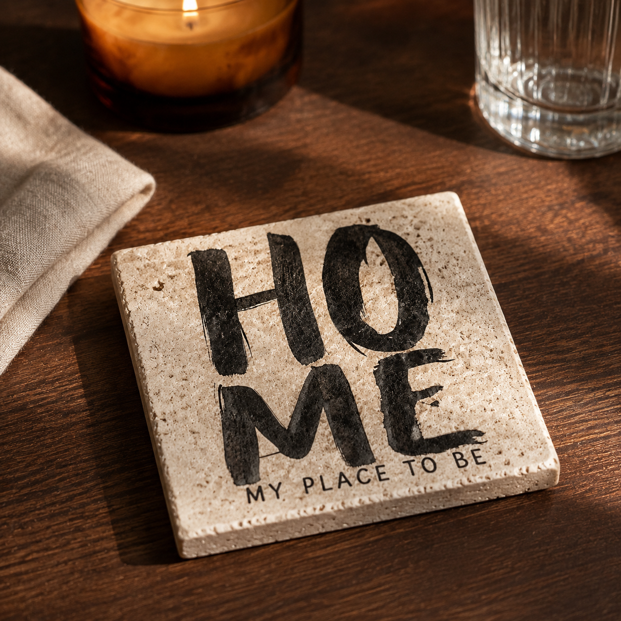 HOME – My Place to Be | Typografie auf Travertin