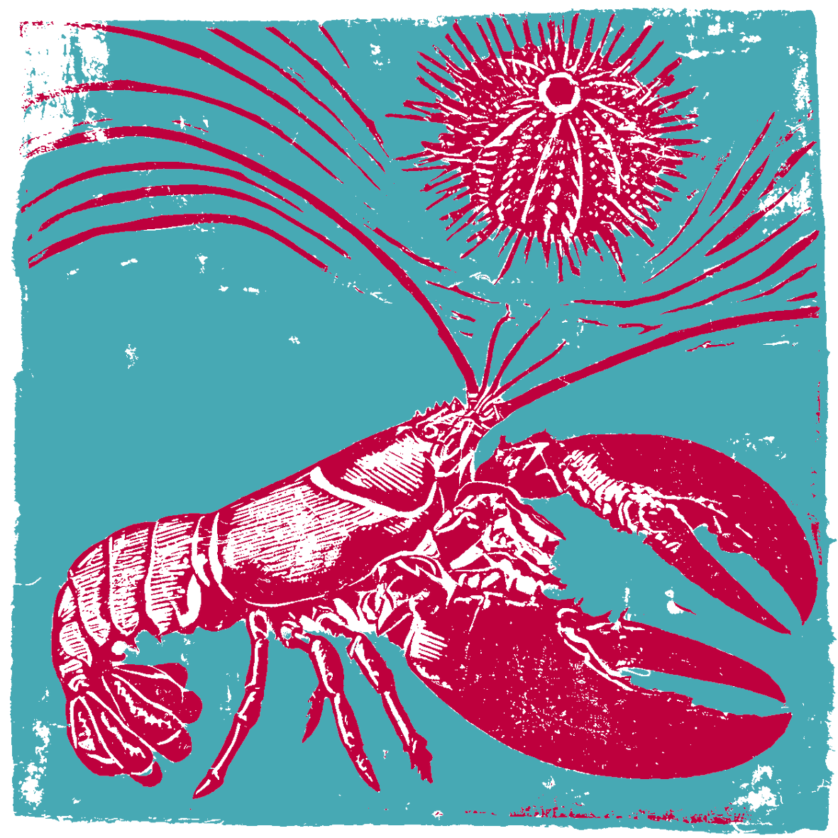 Mare No. 10 – Hummer unter der Meeresblüte | kleines Kunstwerk aus Travertin