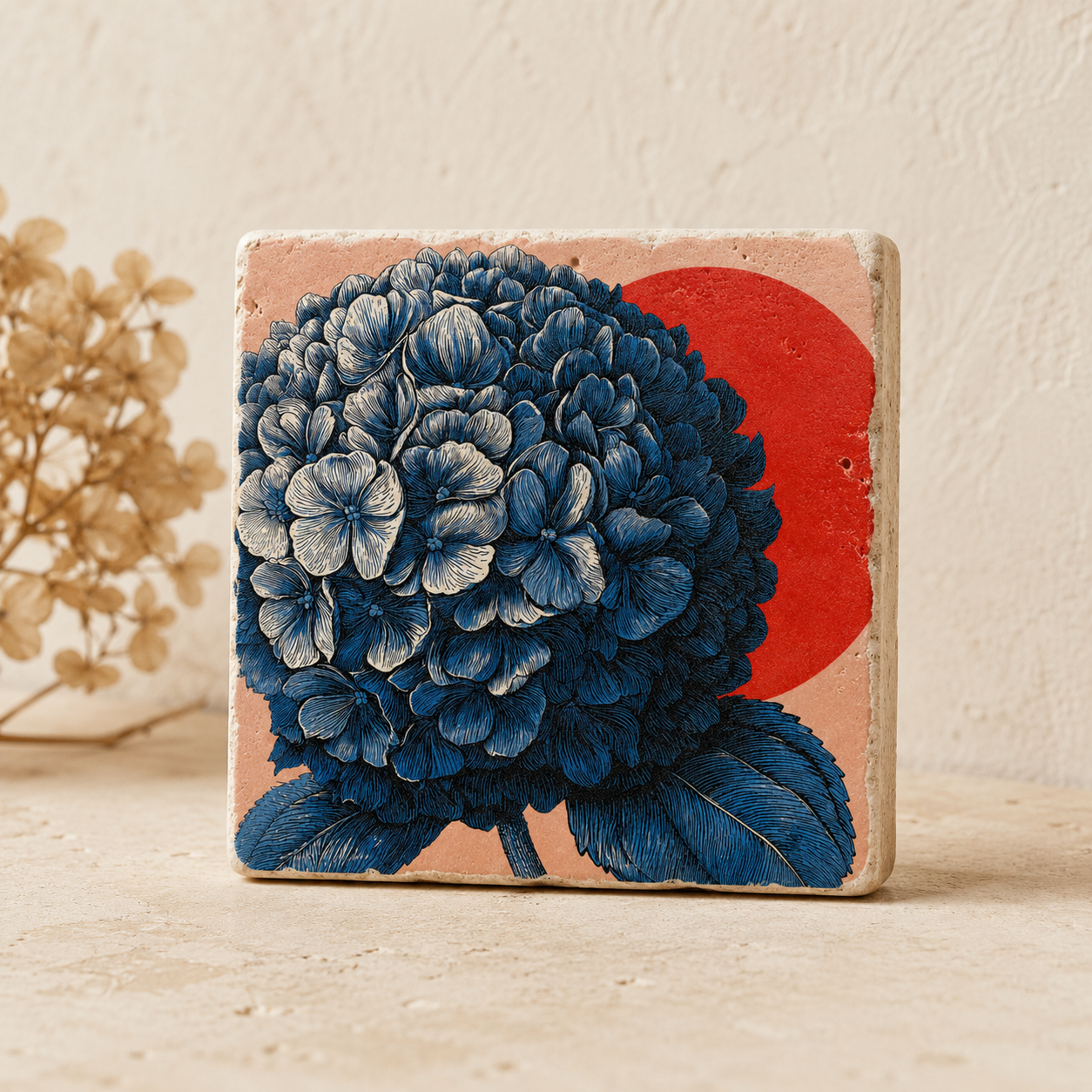 Hortensienpracht | Kleines Kunstwerk aus Travertin