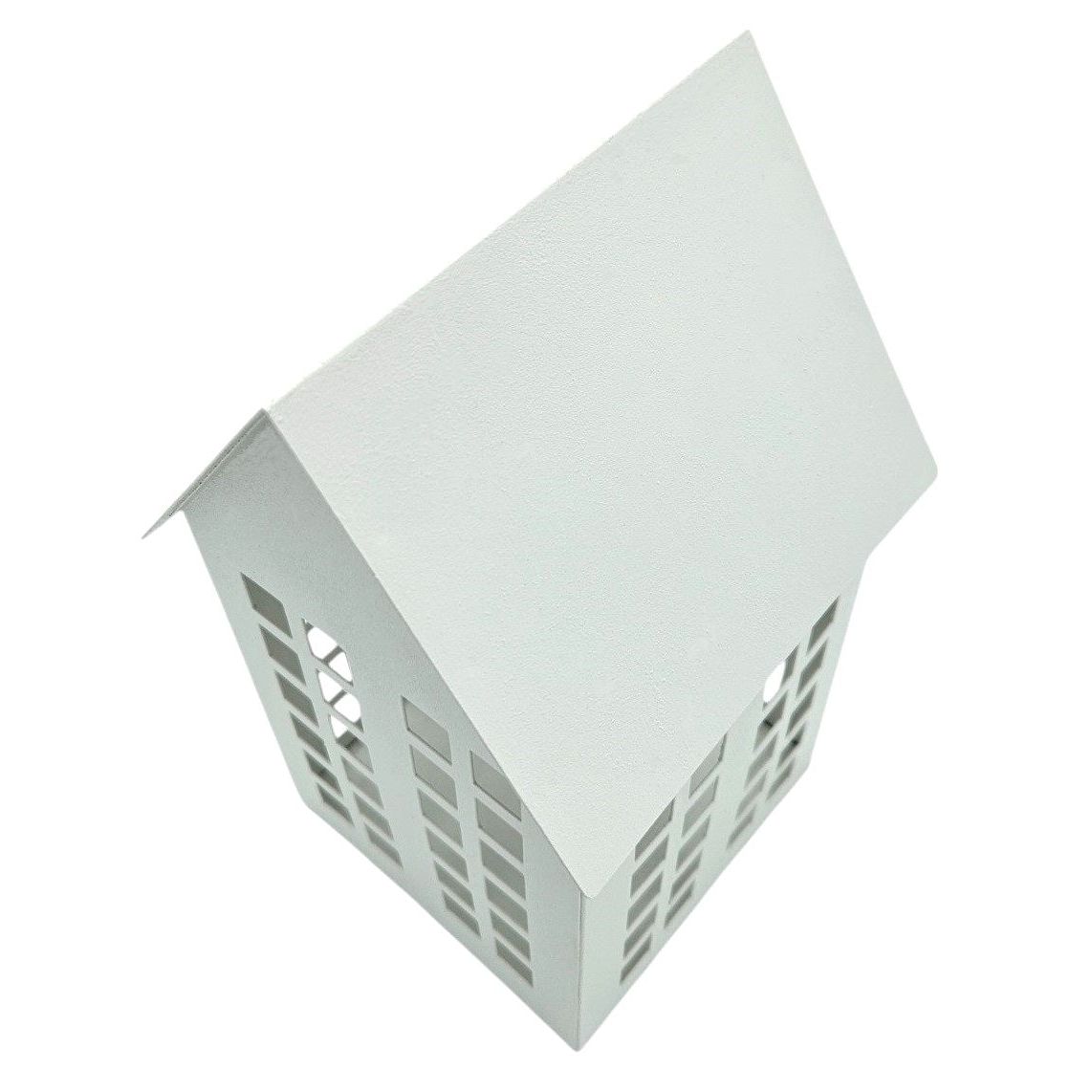Windlicht Metall Haus weiß 2er Set Teelichthalter Deko Laternenhaus 21 cm