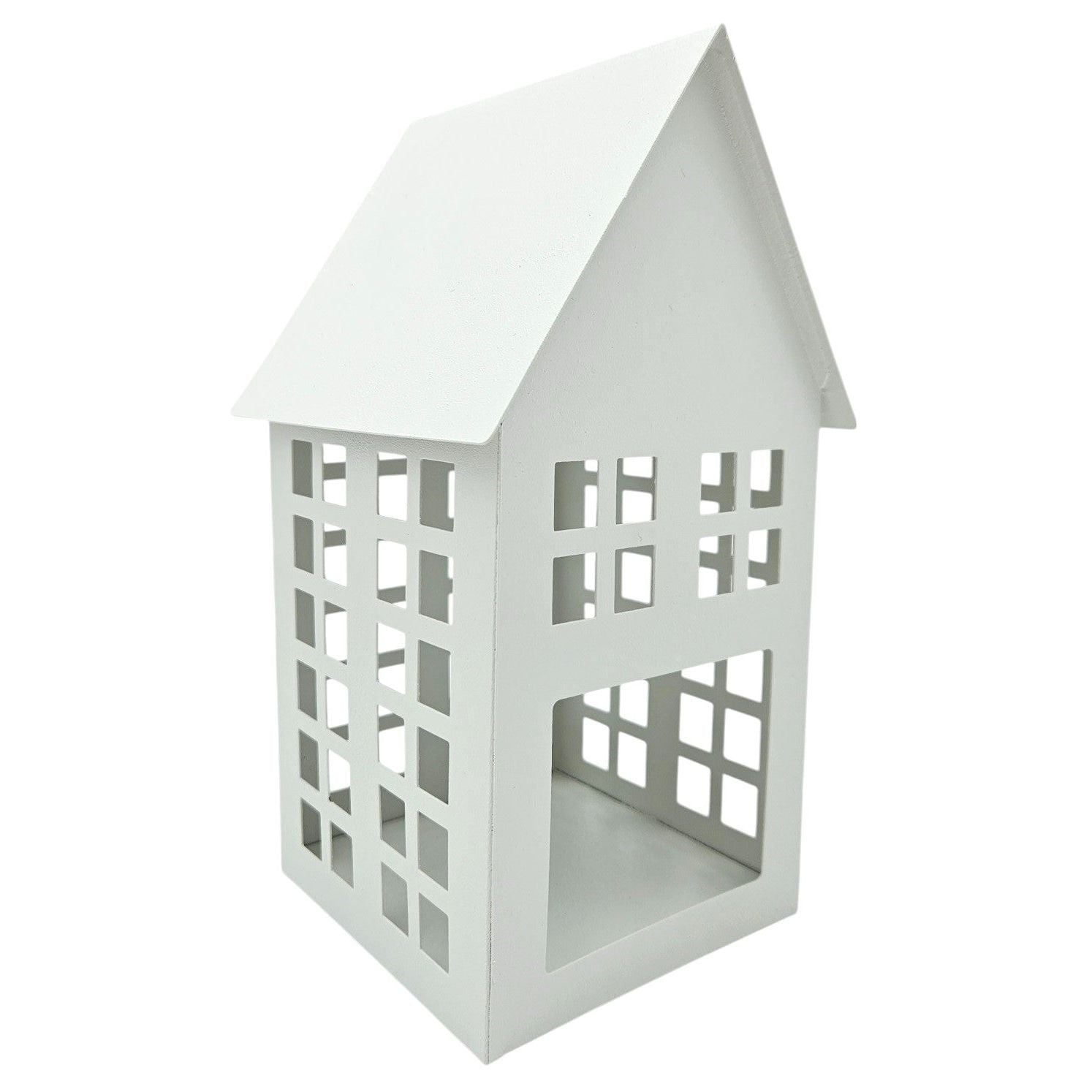 Windlicht Metall Haus weiß 2er Set Teelichthalter Deko Laternenhaus 21 cm