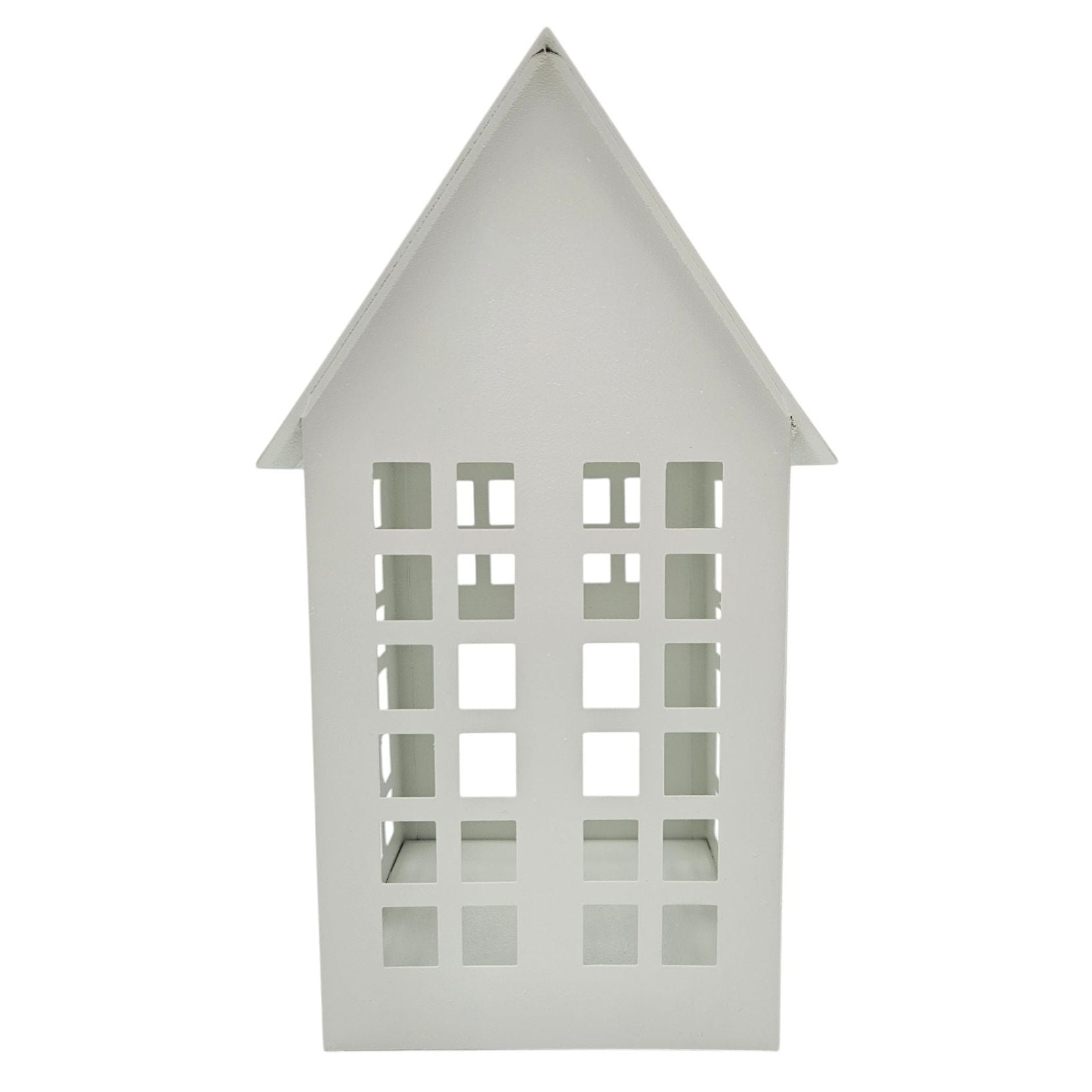 Windlicht Metall Haus weiß 2er Set Teelichthalter Deko Laternenhaus 21 cm