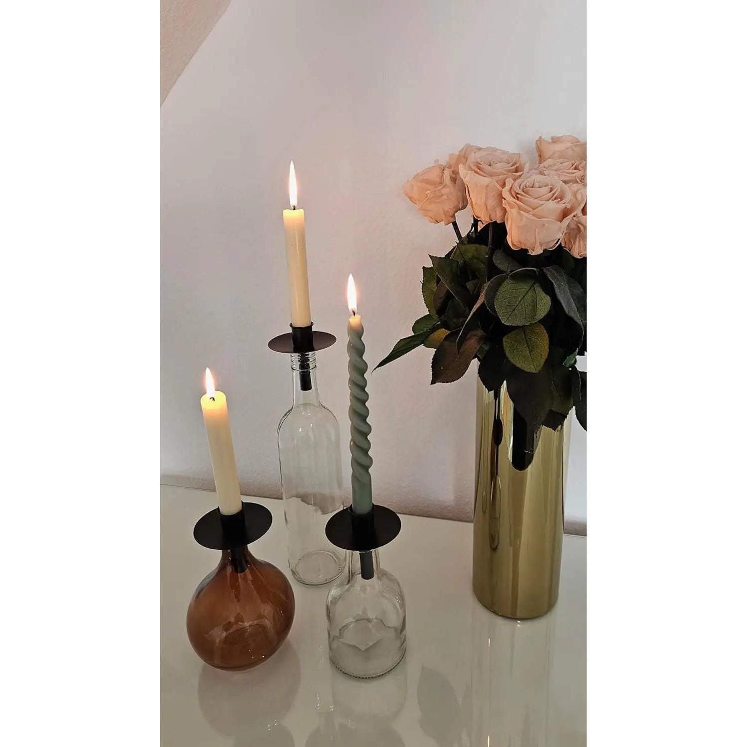 4 STÜCK Kerzenhalter für Flaschen Metall schwarz Kerze Flasche Stabkerzenhalter
