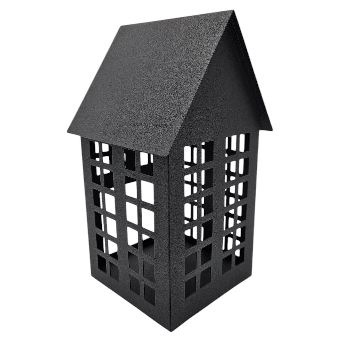 Windlicht Metall Haus schwarz 2er Set Teelichthalter Deko Laternenhaus 21 cm