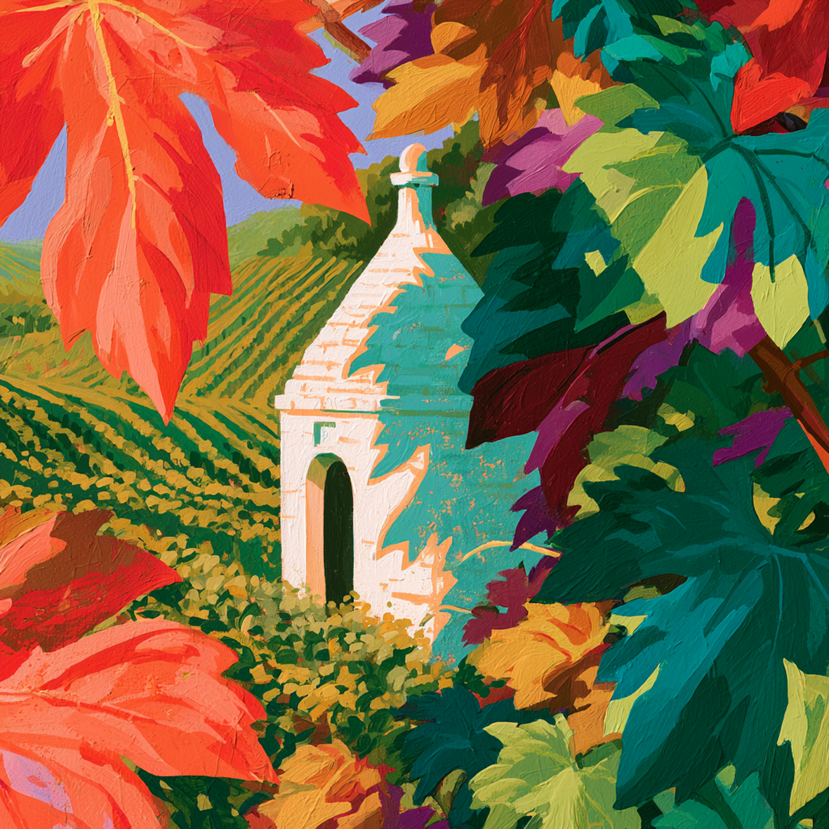 Trullo im Herbstlicht | Kleines Kunstwerk aus Travertin