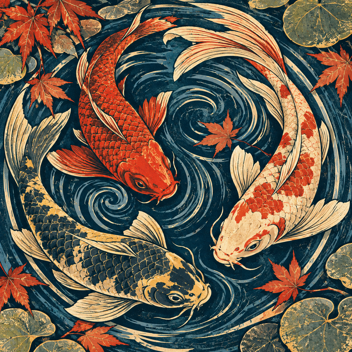 Koi im Wirbel | Kleines Kunstwerk aus Travertin