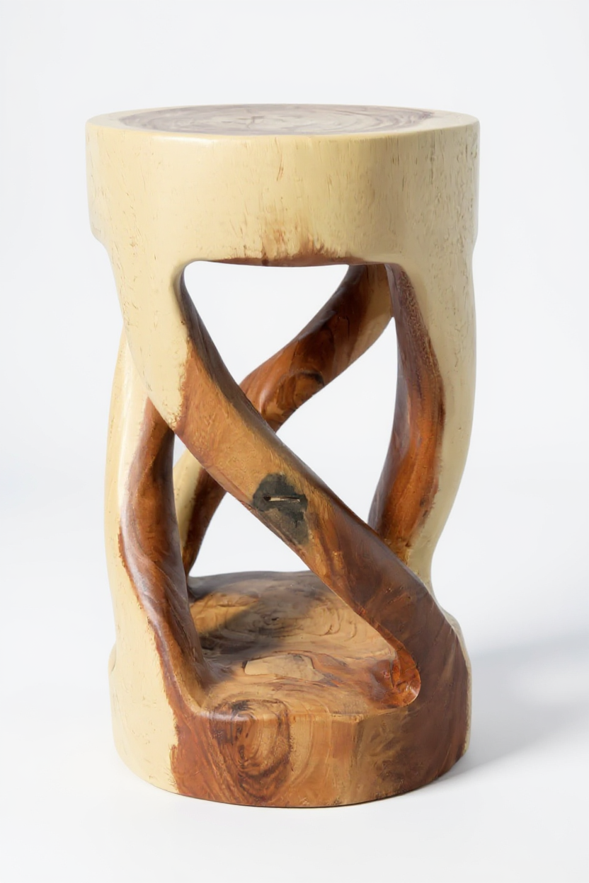 FaHome Beistelltisch aus massivem Suarholz, rund gedreht mit verschlungenem Gestell, 50 × 28 × 28 cm – Studioaufnahme, Candelae Collab