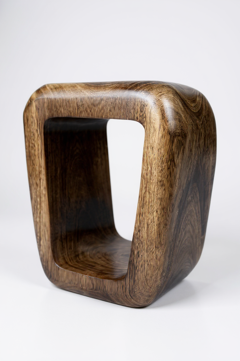 FaHome „Frame“ – Beistelltisch aus Suarholz, 50 × 30 × 40 cm, Freisteller auf weiß, organisch abgerundete Form.