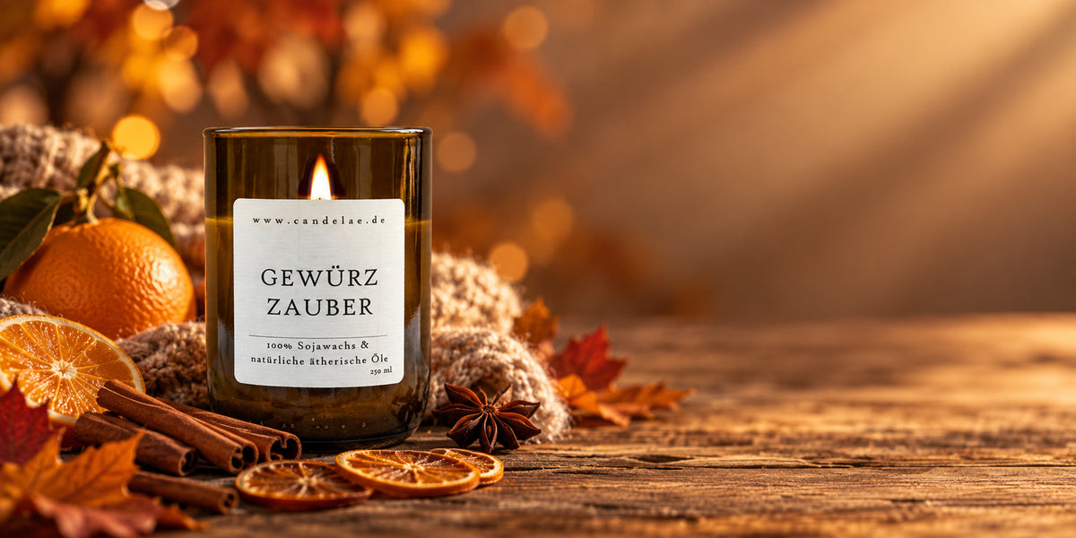 Gewürzzauber Duftkerze von Candelae in warmer Herbststimmung