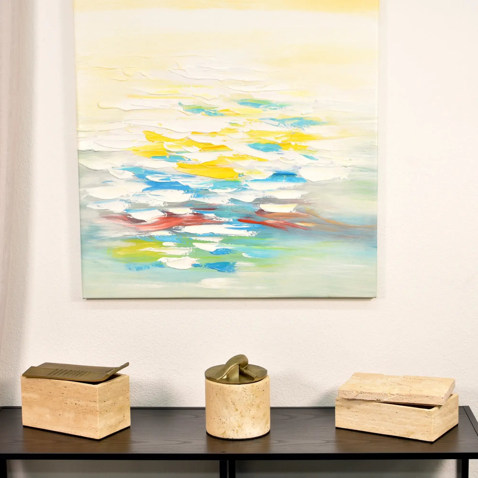 Aufbewahrungsbox - Schmuckdose aus Naturstein mit Messing-Deckel - Rechteckige Designbox Zeitlose Ablage Cassetta Aurea