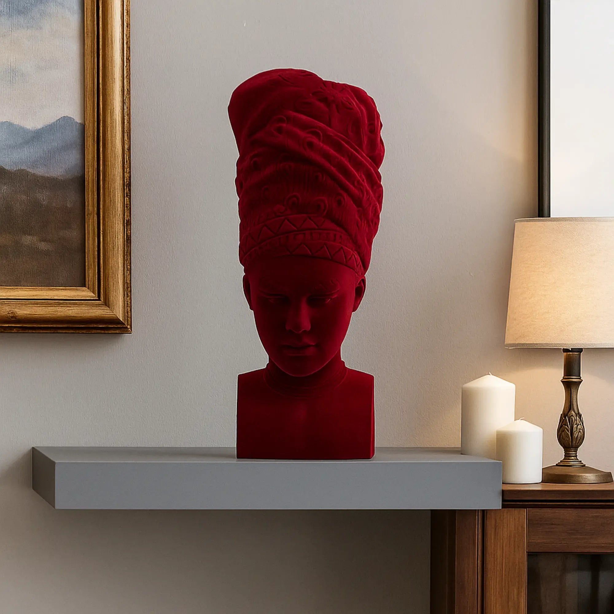Dekofigur - Damenkopf Büste - Samt-Figur rote Deko-Figur Adeola