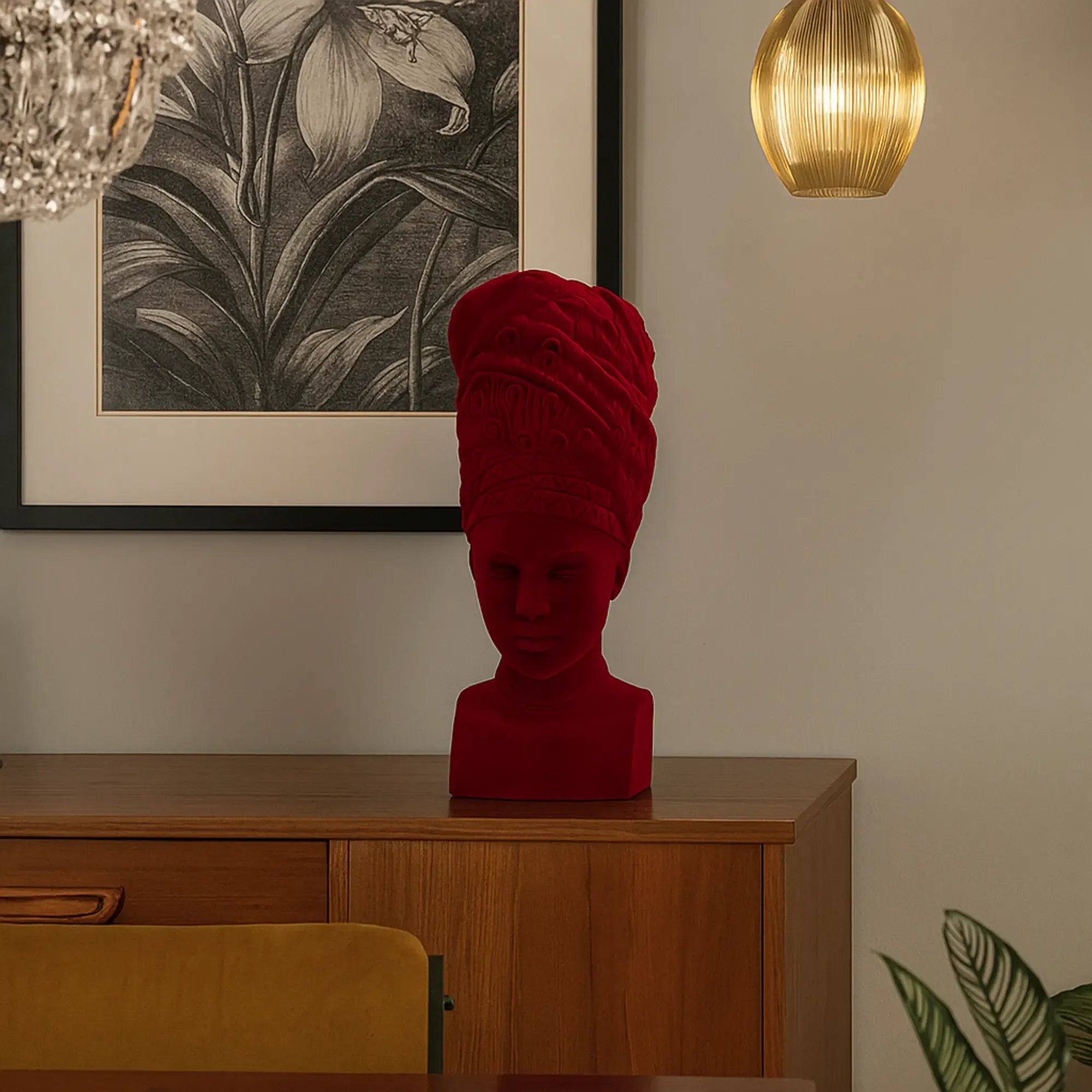 Dekofigur - Damenkopf Büste - Samt-Figur rote Deko-Figur Adeola
